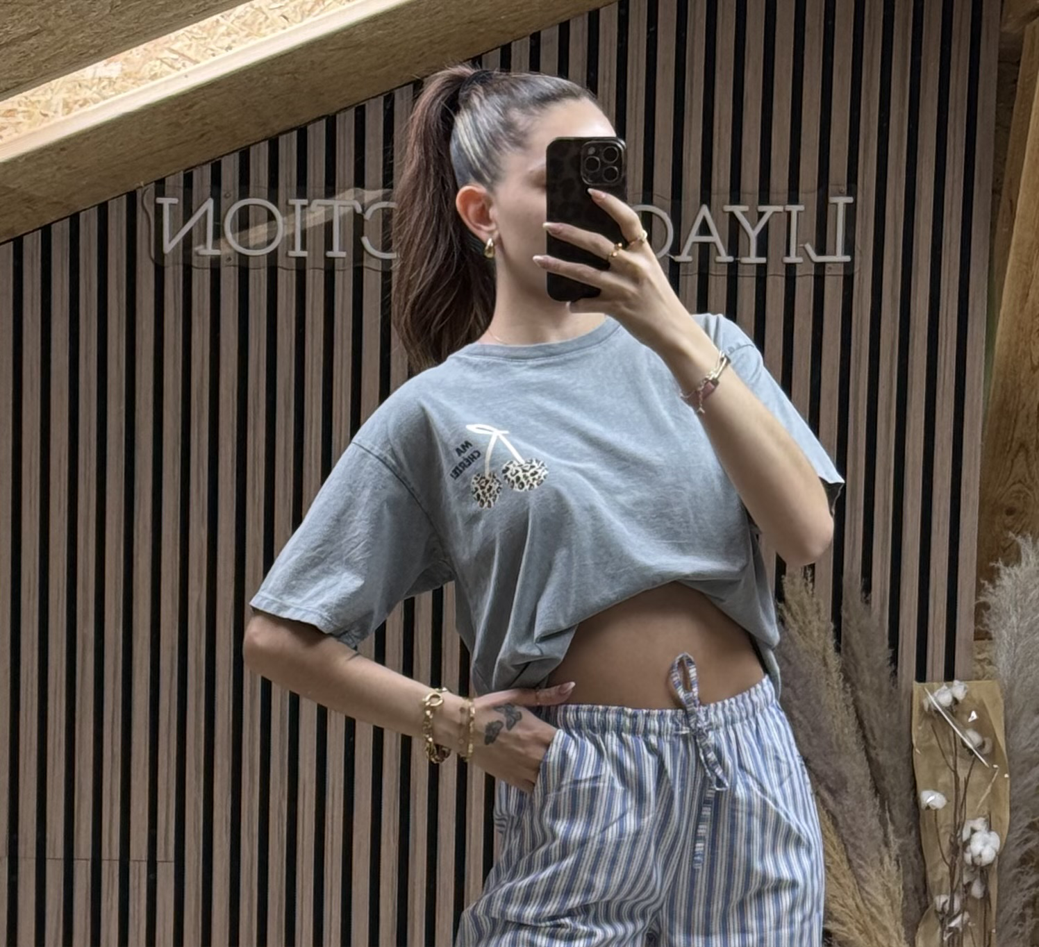 T-shirt Cerise Léopard Gris