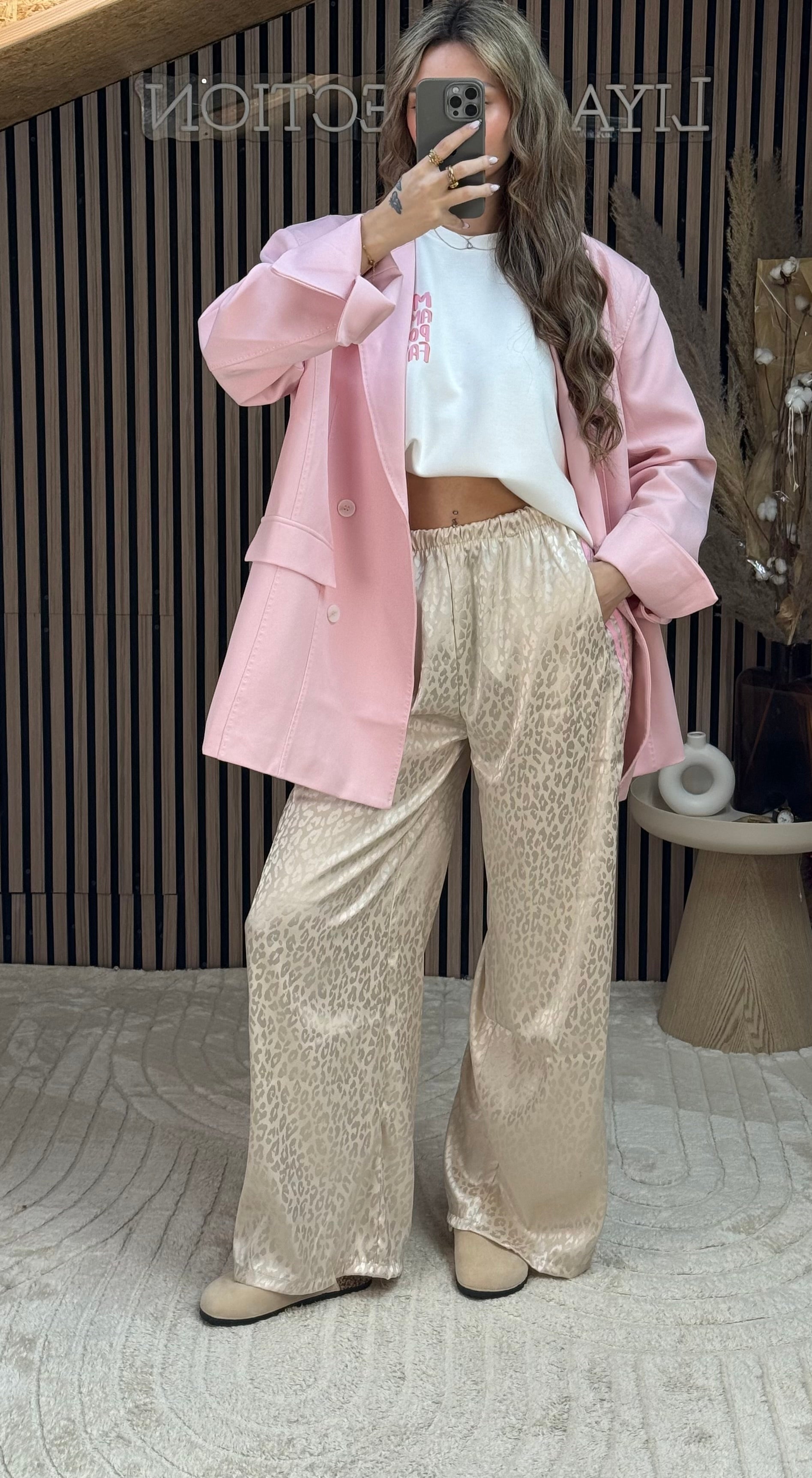Pantalon Léopard beige ligne Rose