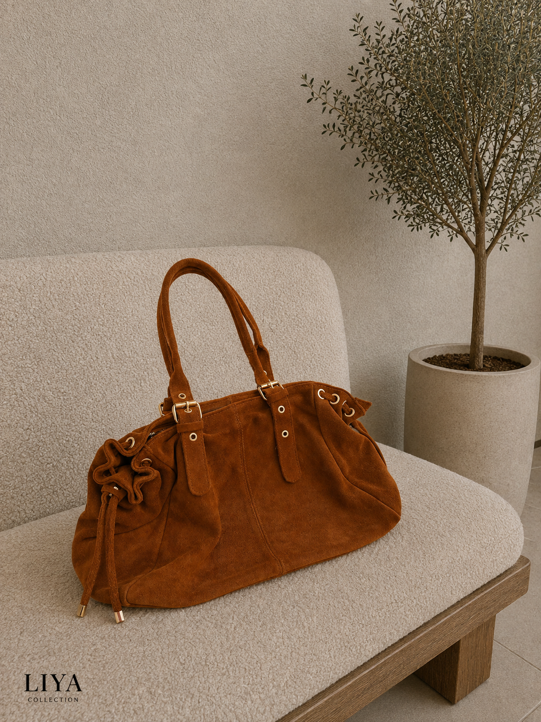 Sac Caleyna Camel Foncé- 100% Cuir