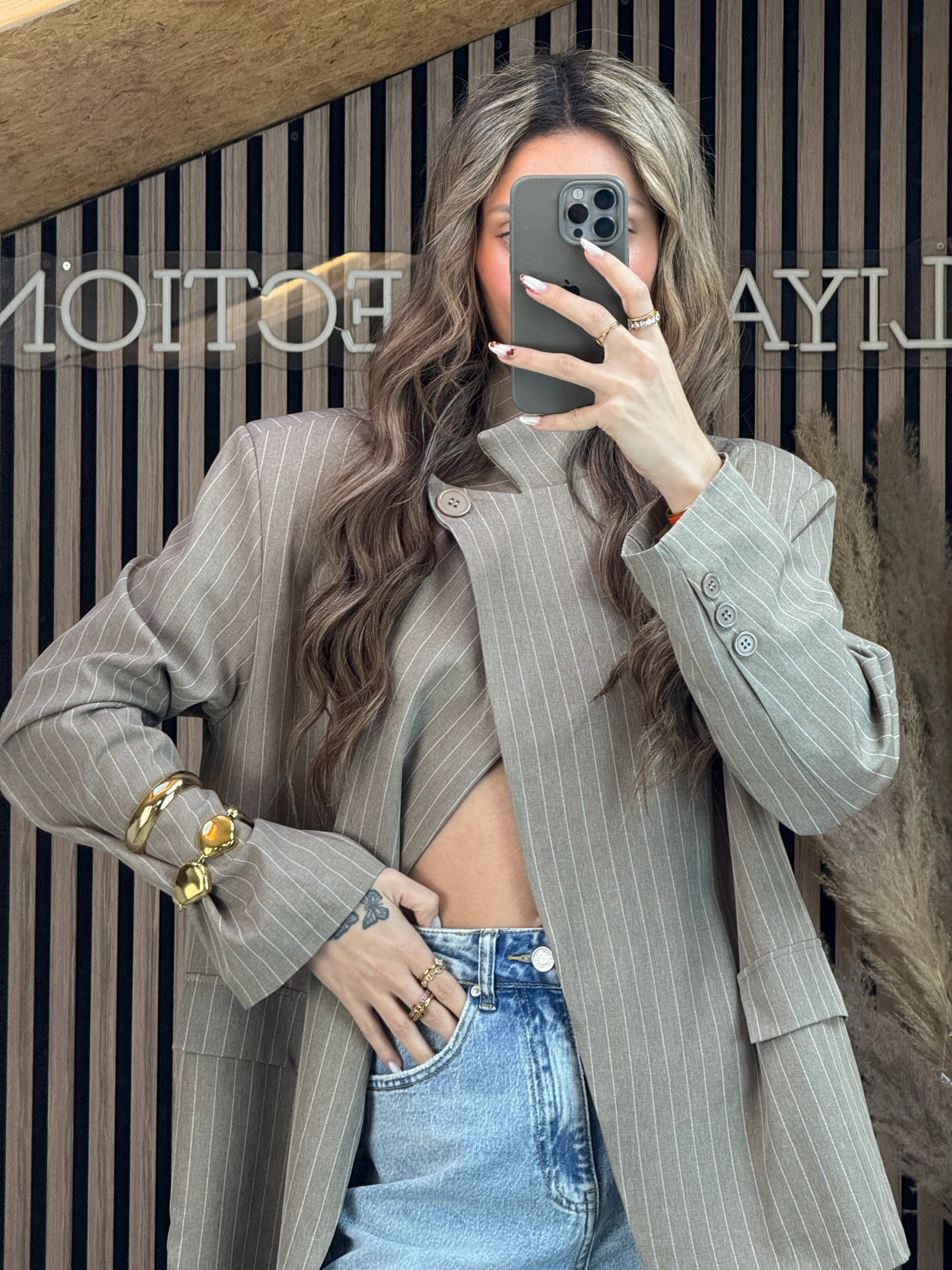 Blazer Ava col taupe rayé