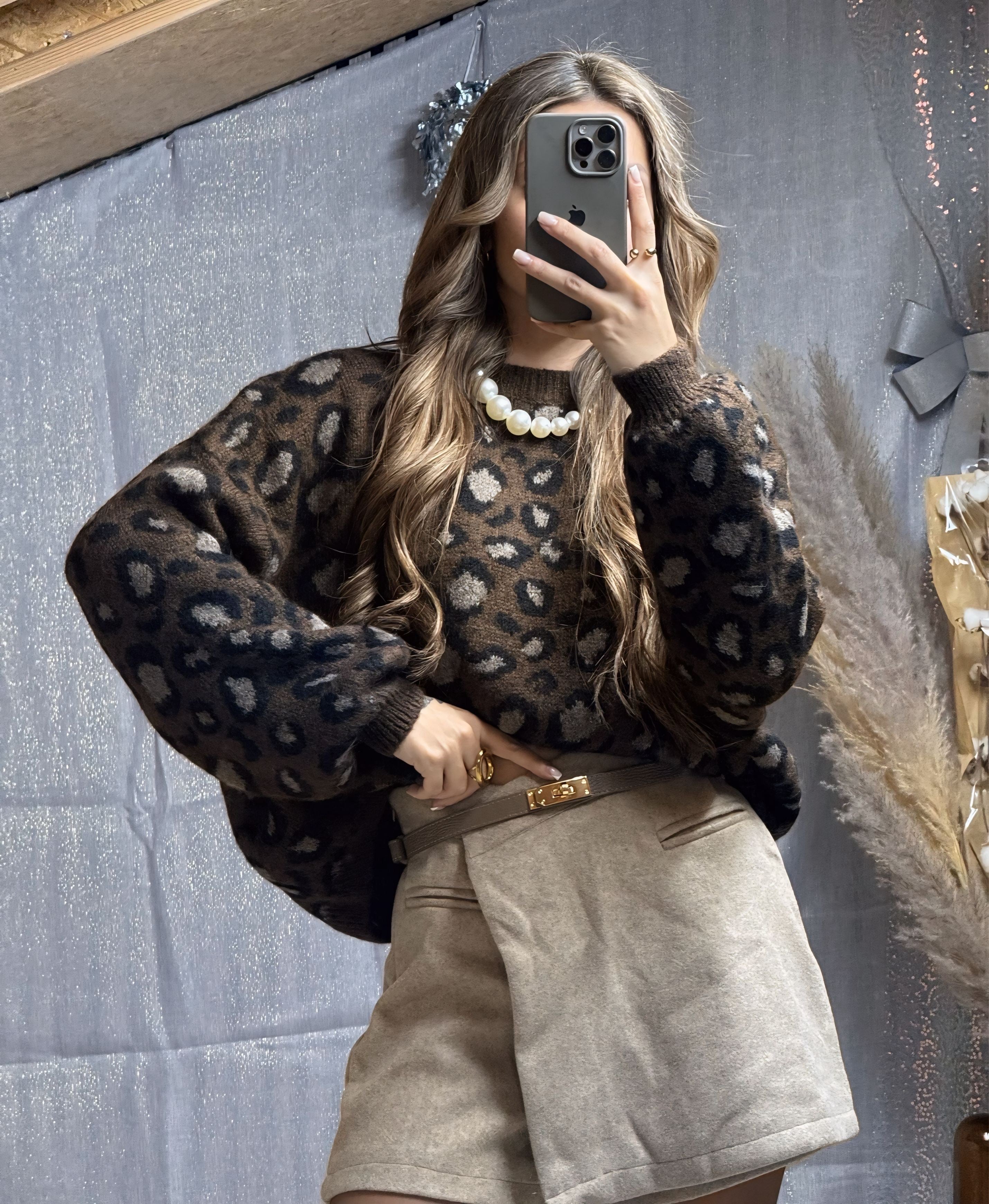 Pull Léopard marron foncé