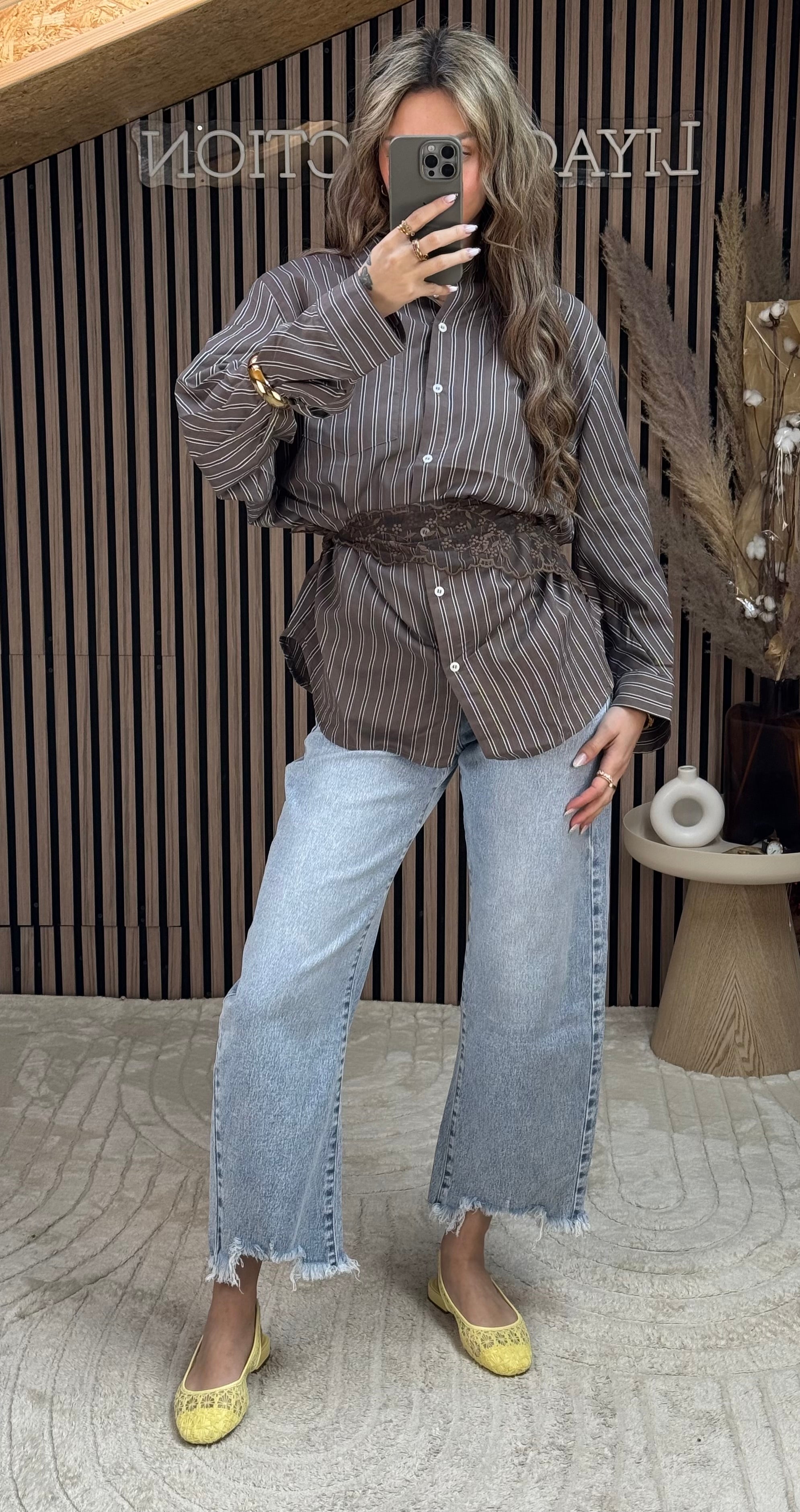 Chemise cintré marron rayé