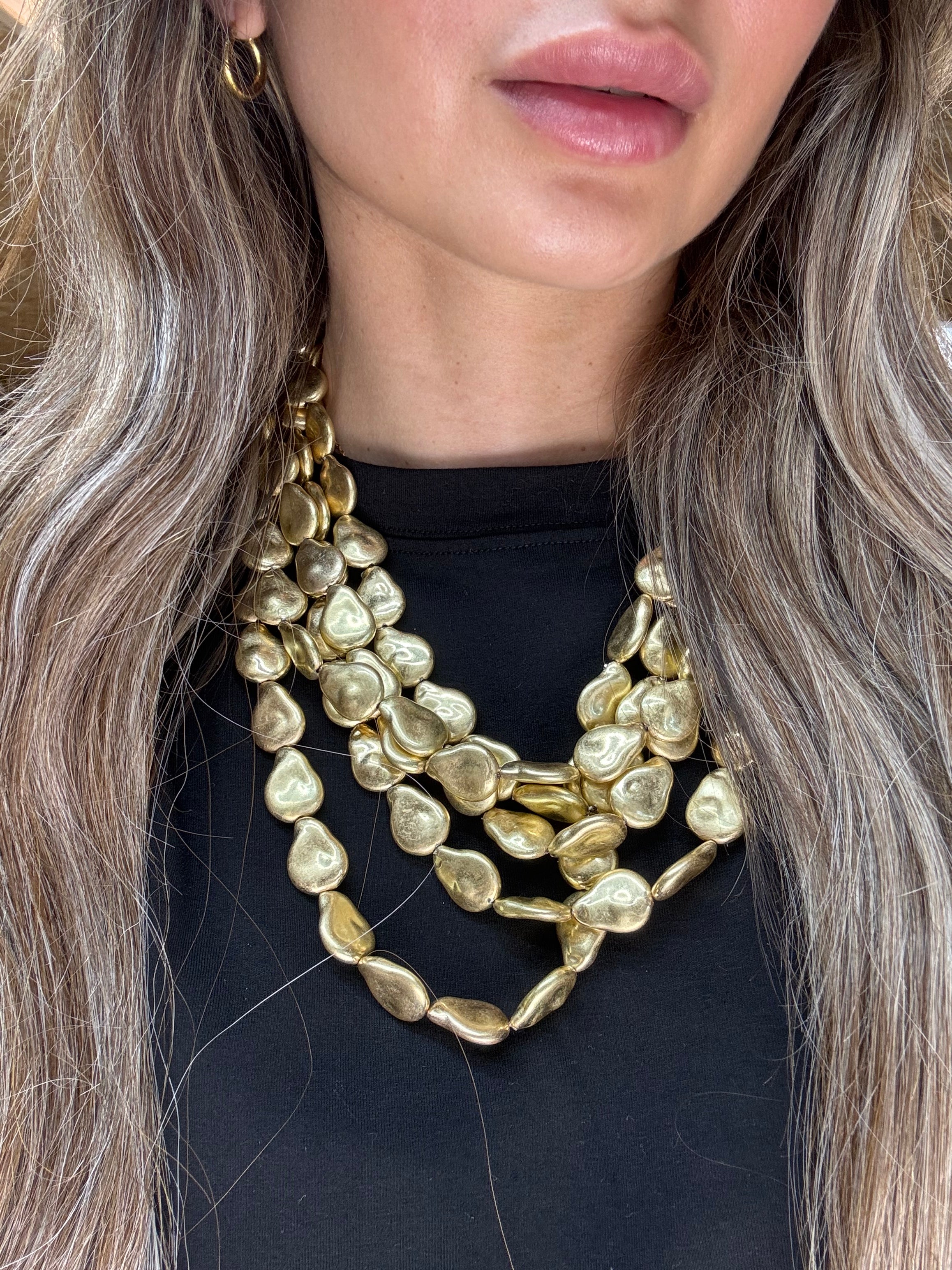 Collier multi pierre doré