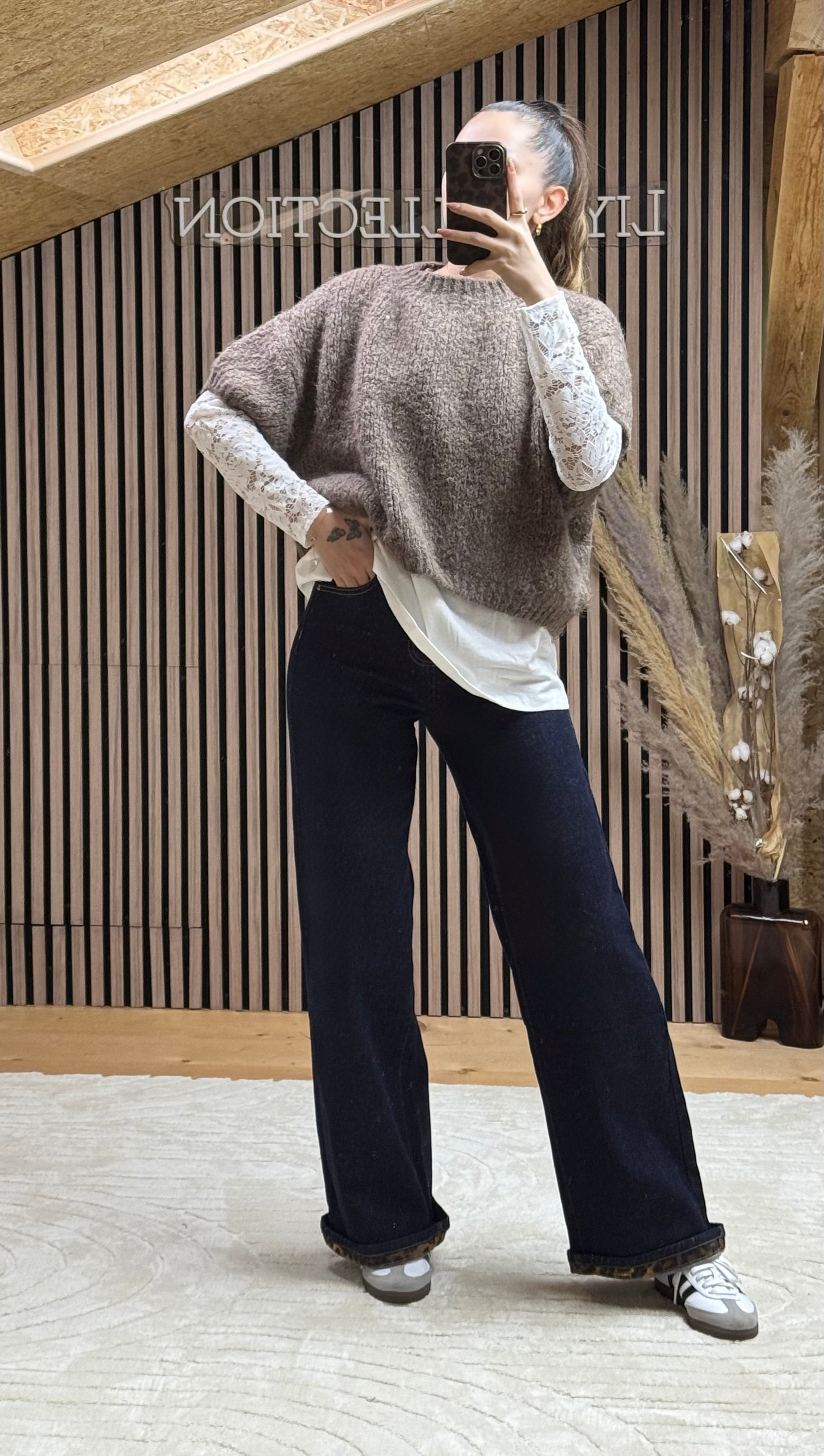 Jeans revers léopard