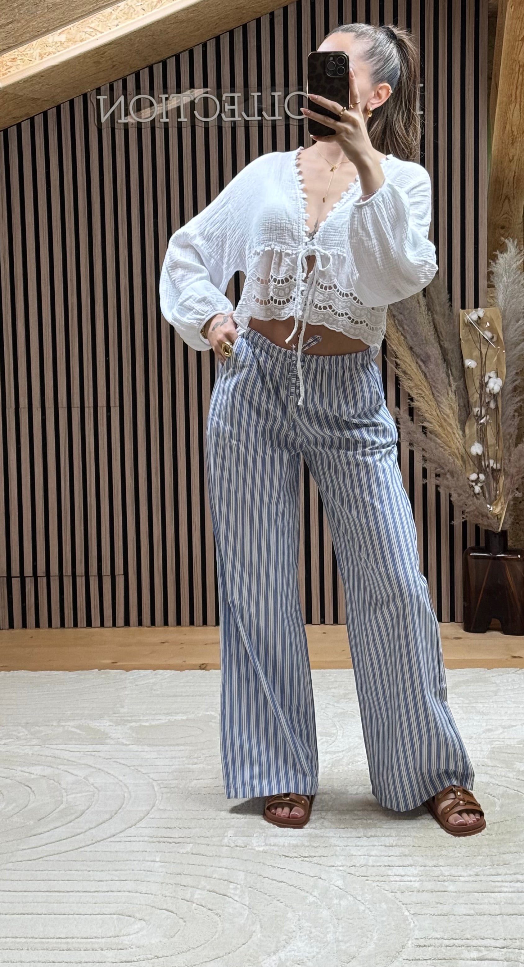 Pantalon Rayé Bleu