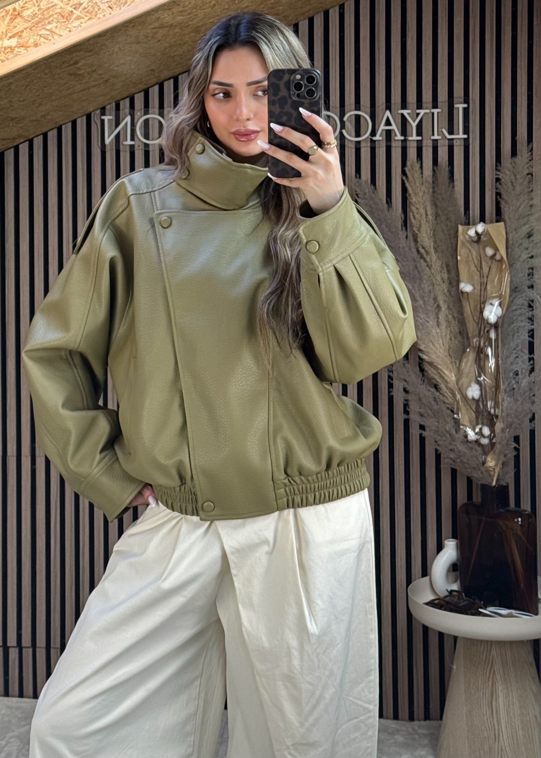 Blouson Motard Vert Sauje