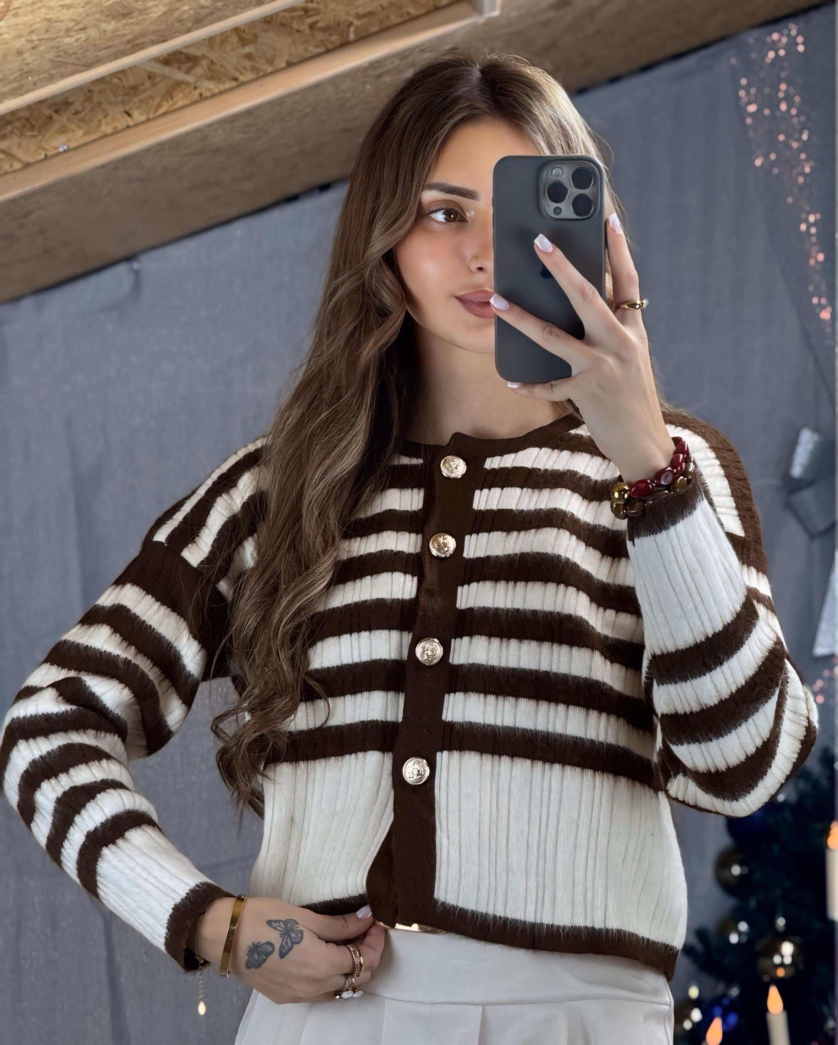 Cardigan rayé marron