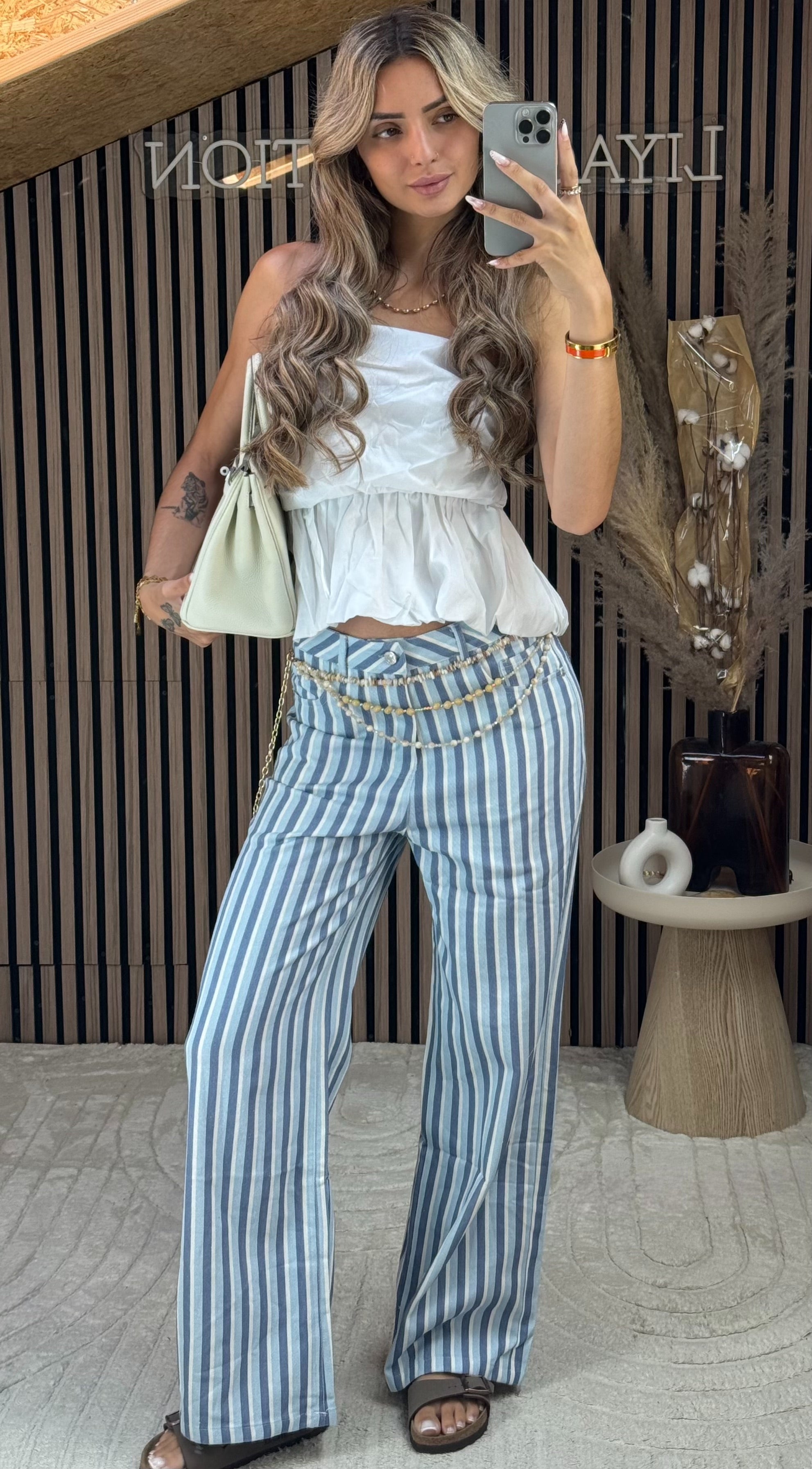 Jeans rayé turquoise
