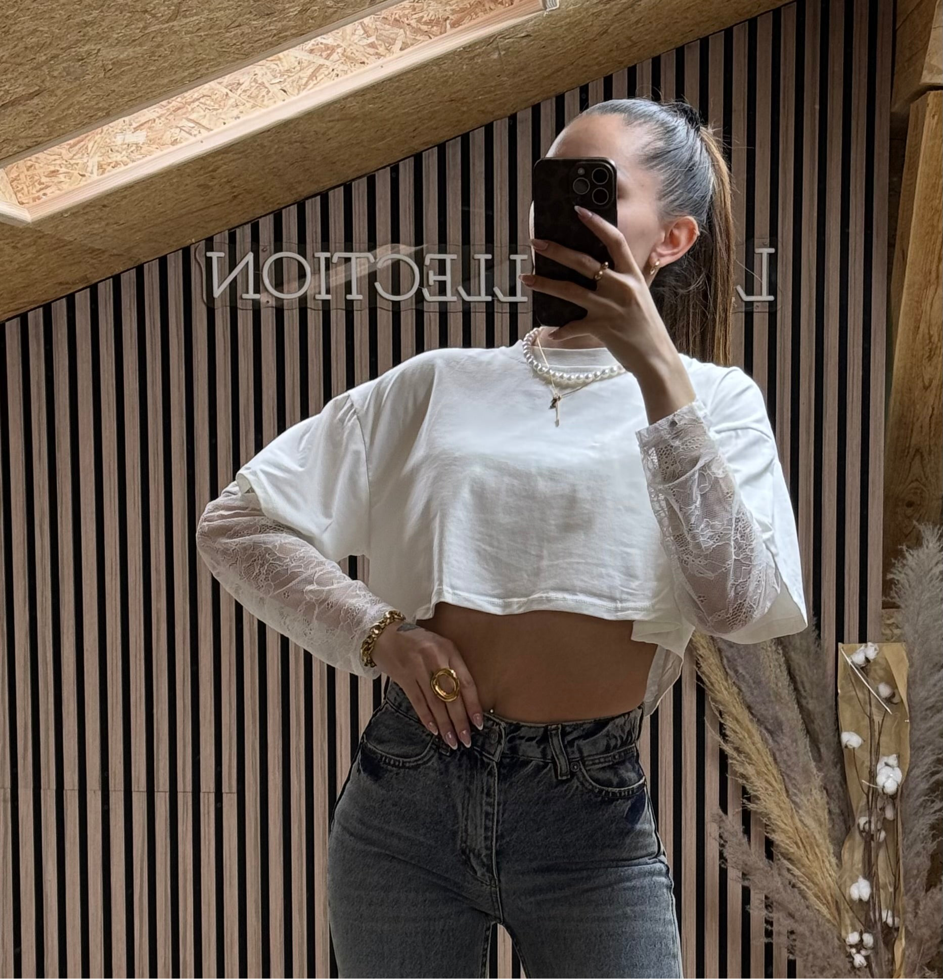 T-shirt Dentelle Court Blanc