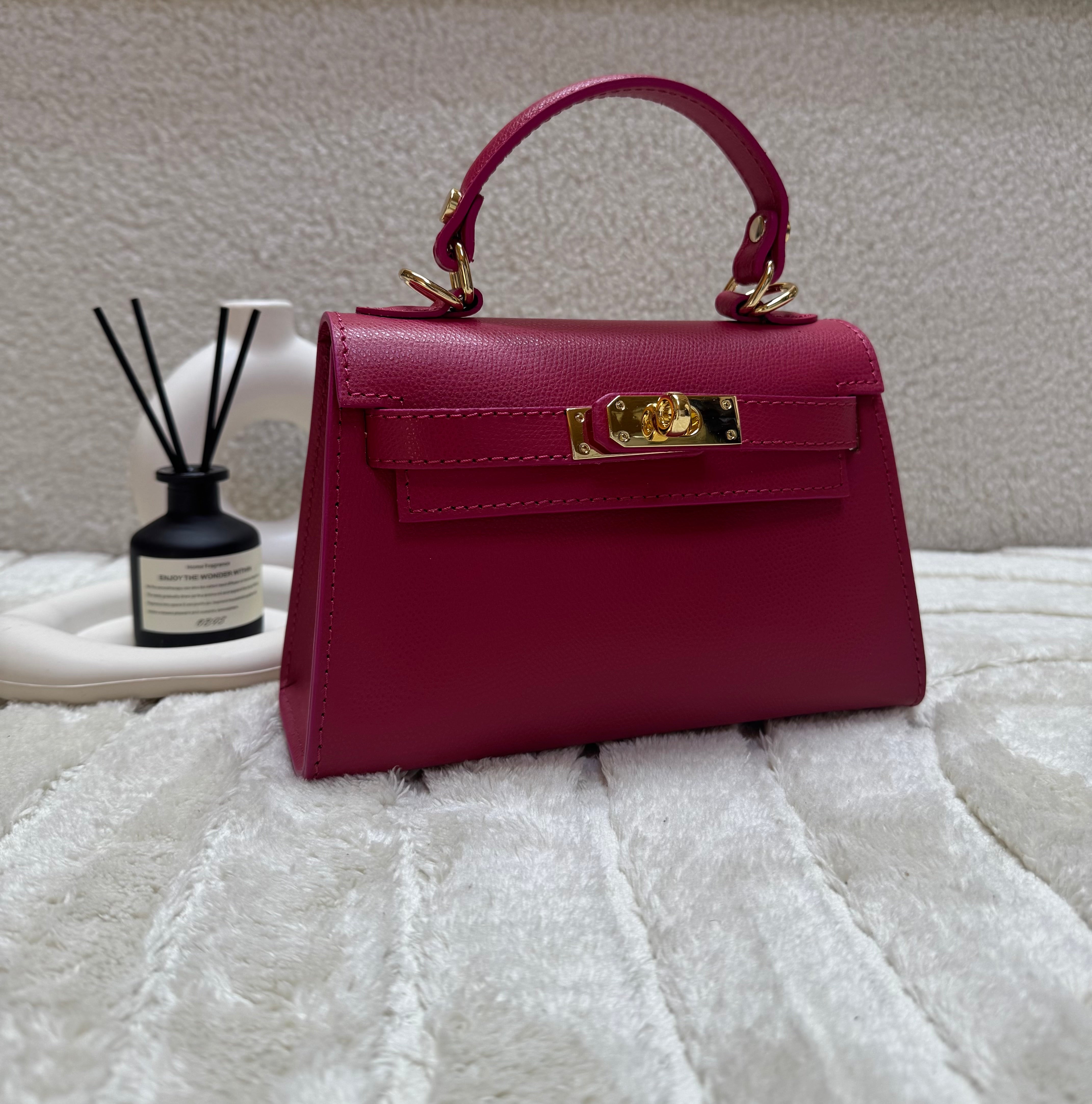 Sac inspi H Fushia Grainé - 100% cuir 🇮🇹