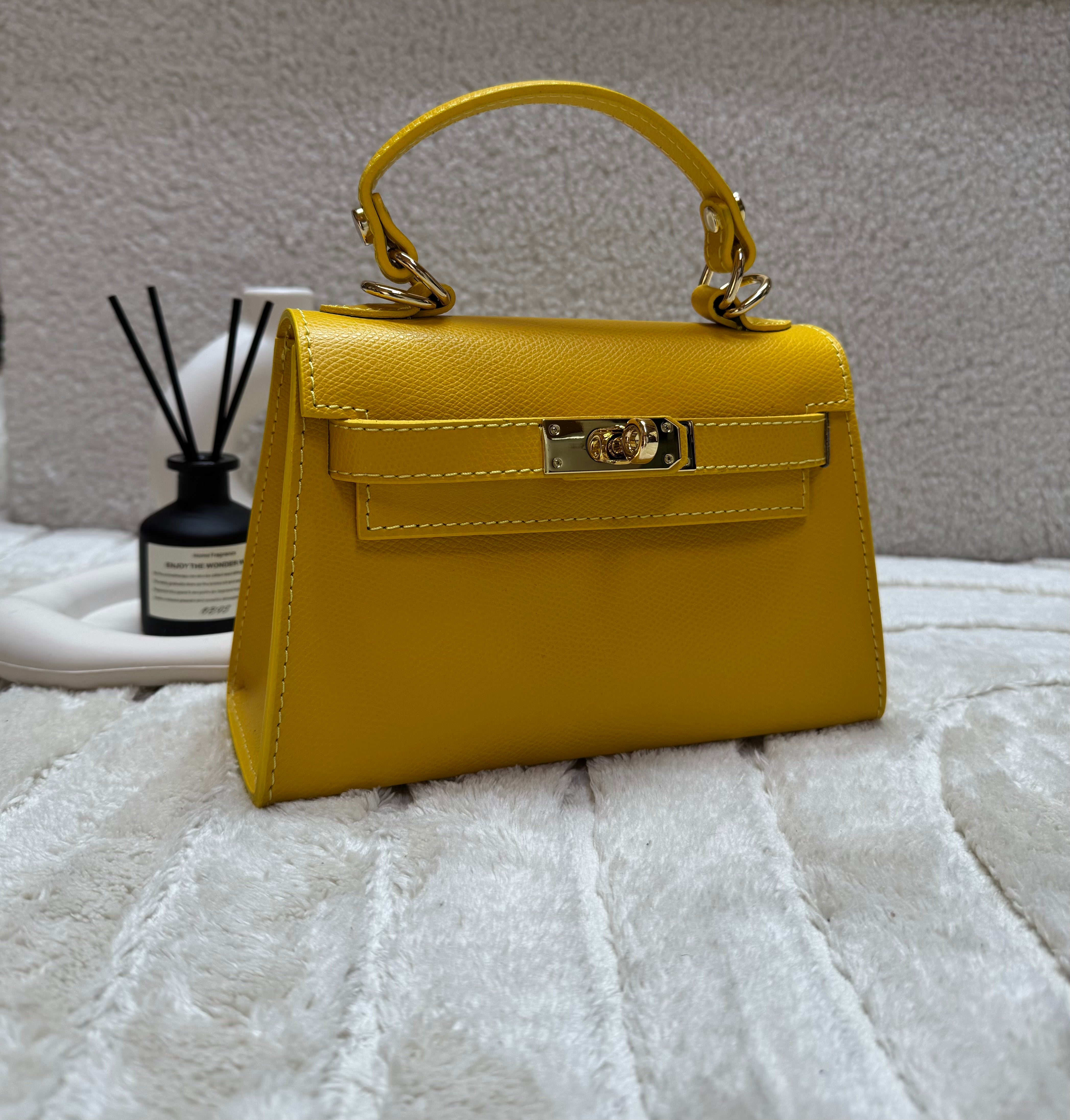 Sac inspi H Jaune Moutarde Grainé - 100% cuir 🇮🇹
