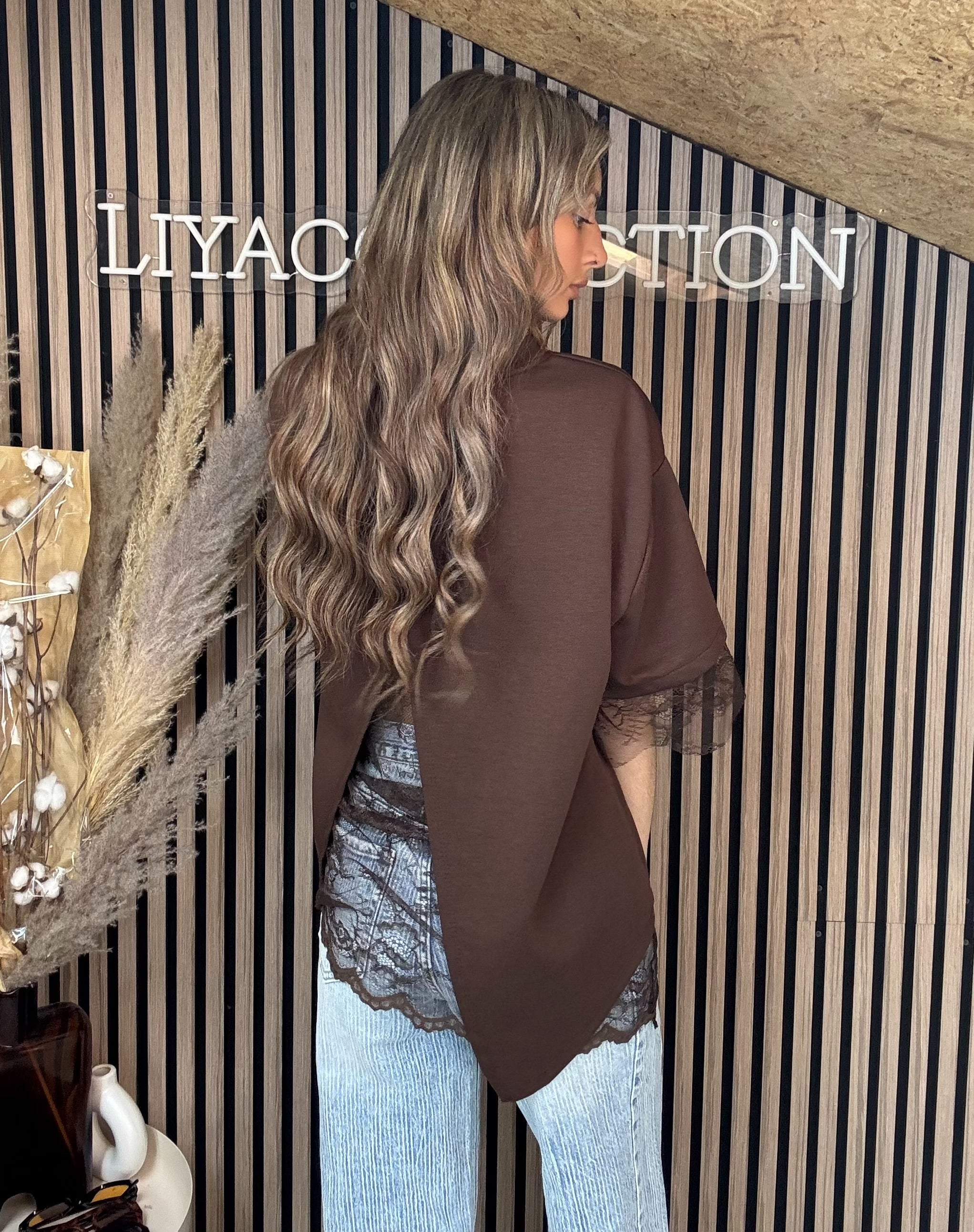 T-Shirt dentelle Marron