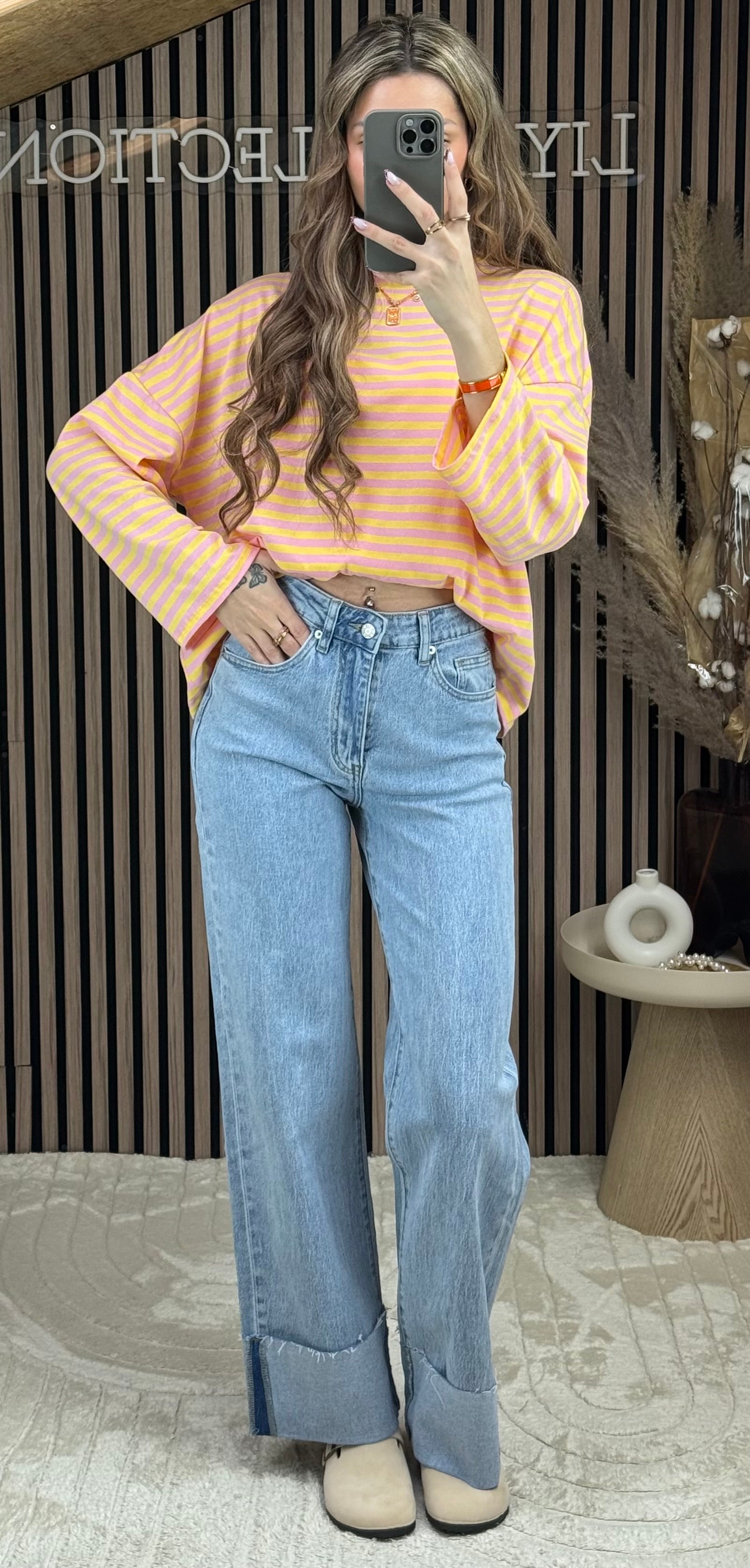 Pull rayé rose/jaune