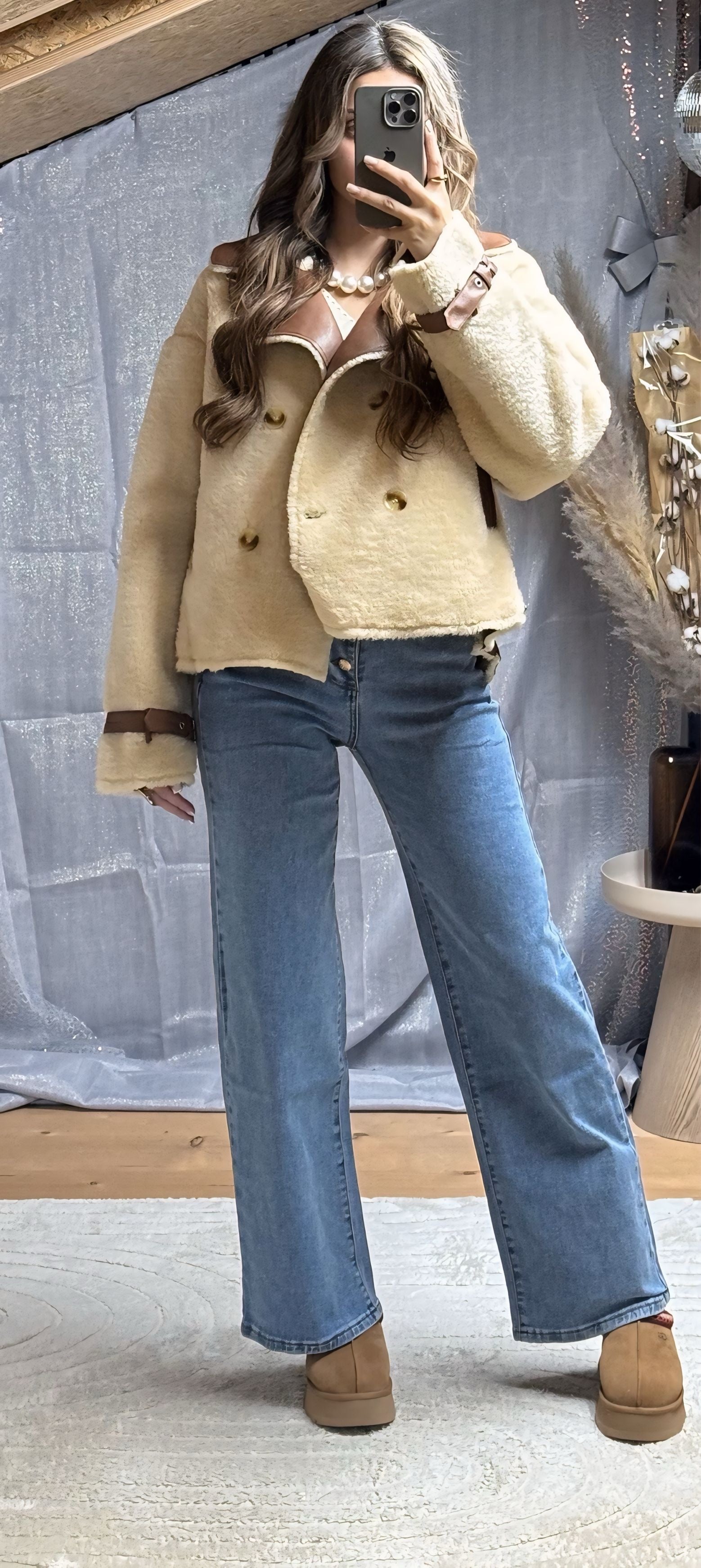 Veste Moumoute Écru/Camel