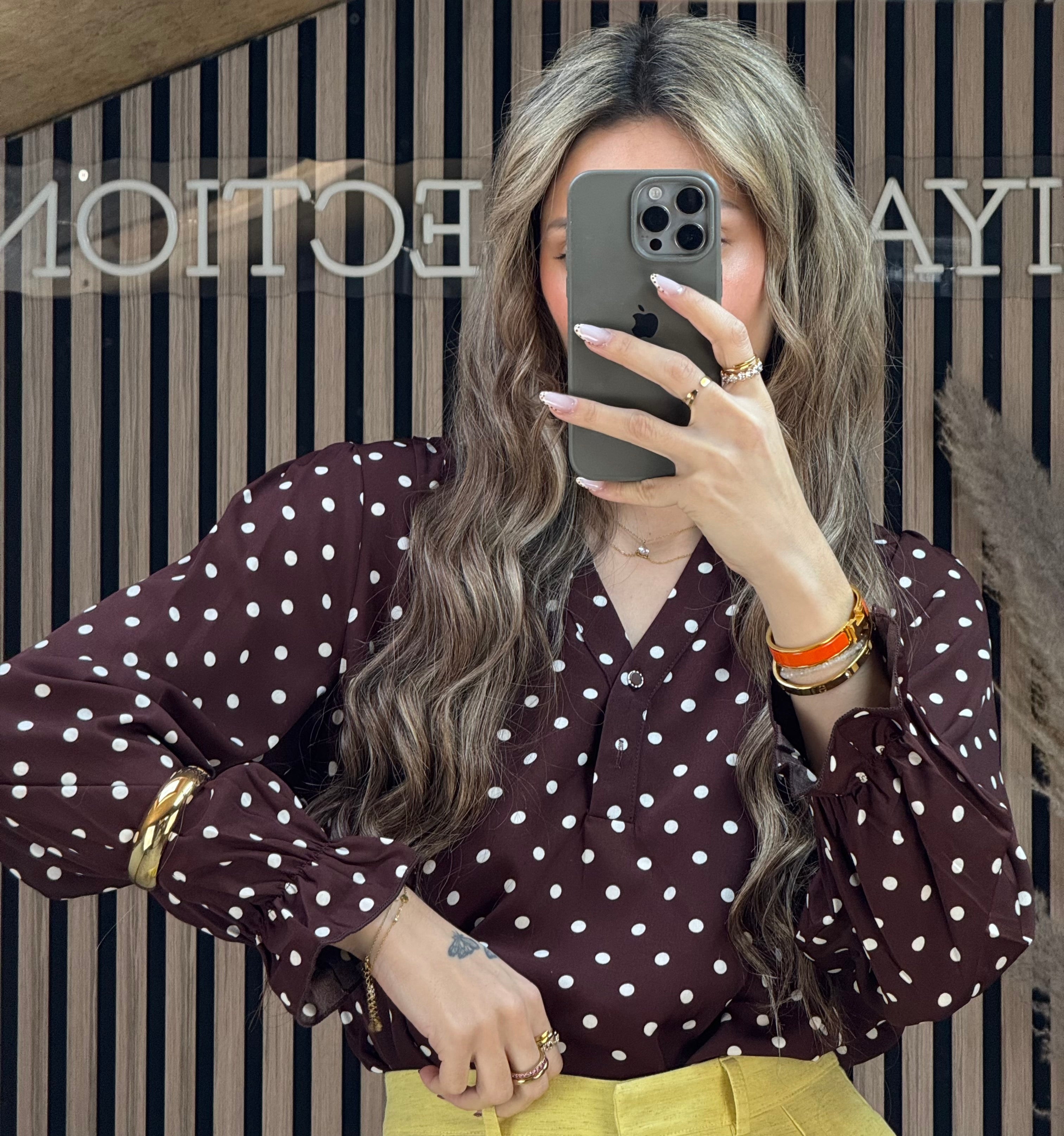 Chemise petit pois marron