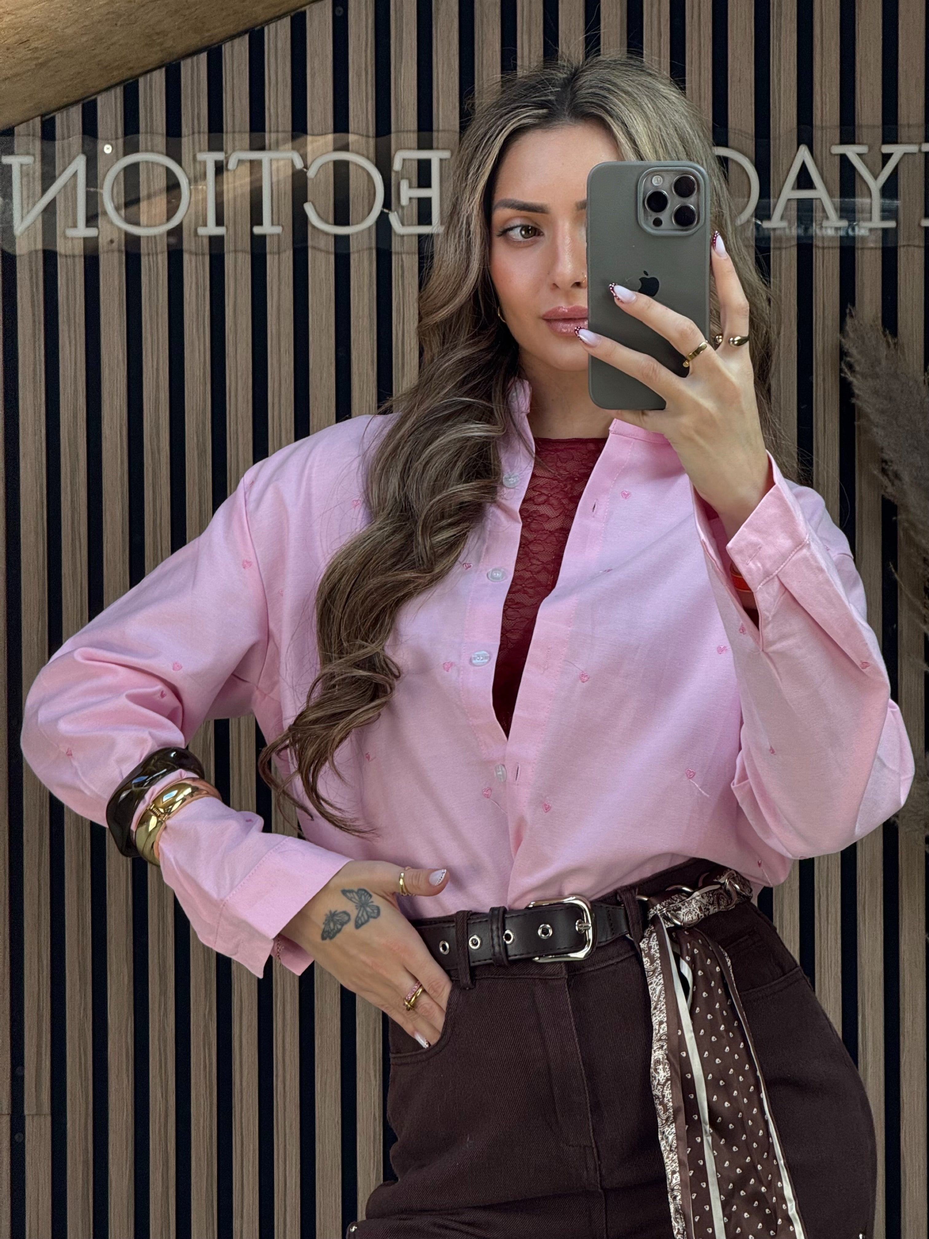 Chemise petit cœur rose