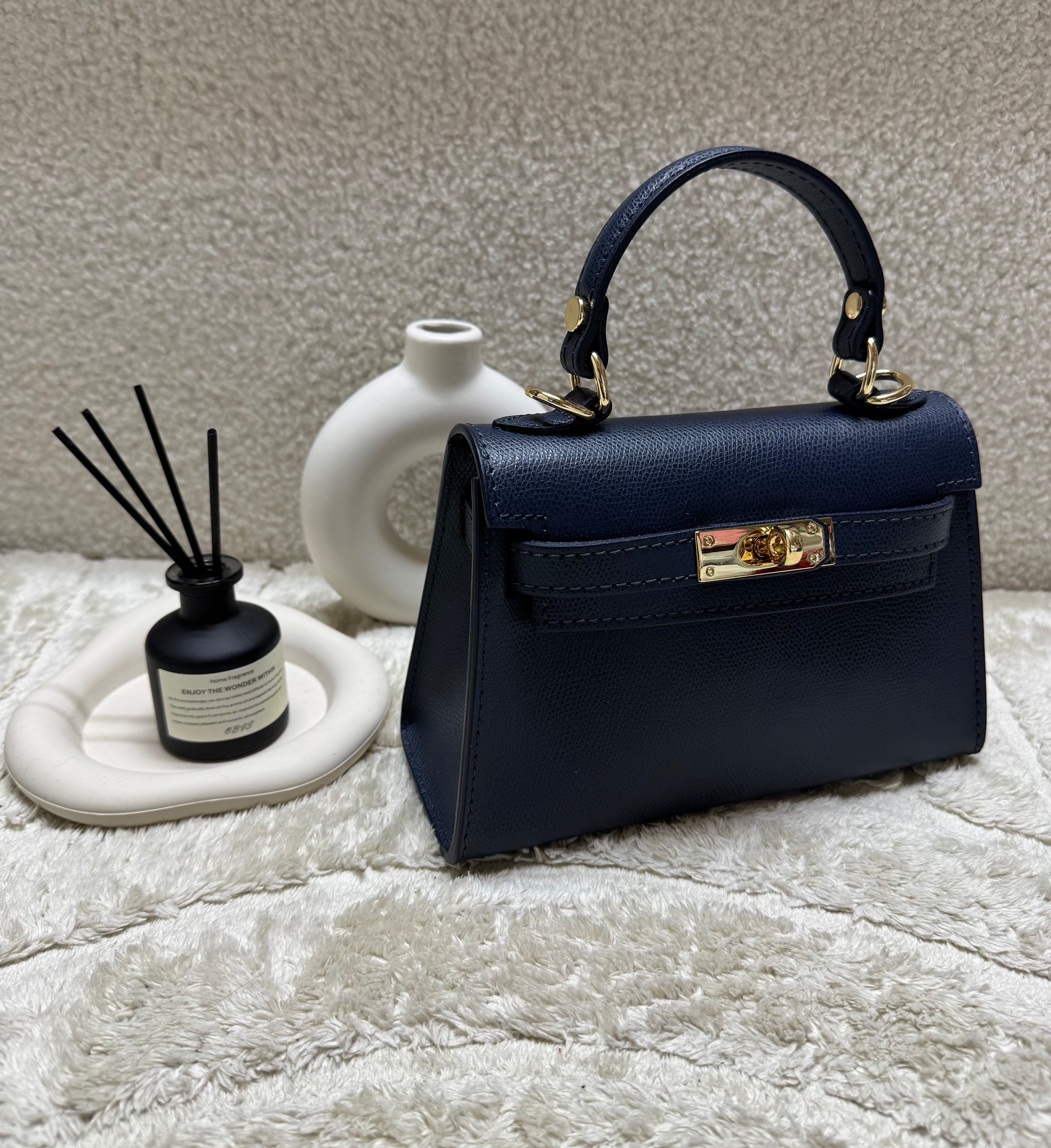 Sac inspi H bleu marine Grainé - 100% Cuir 🇮🇹