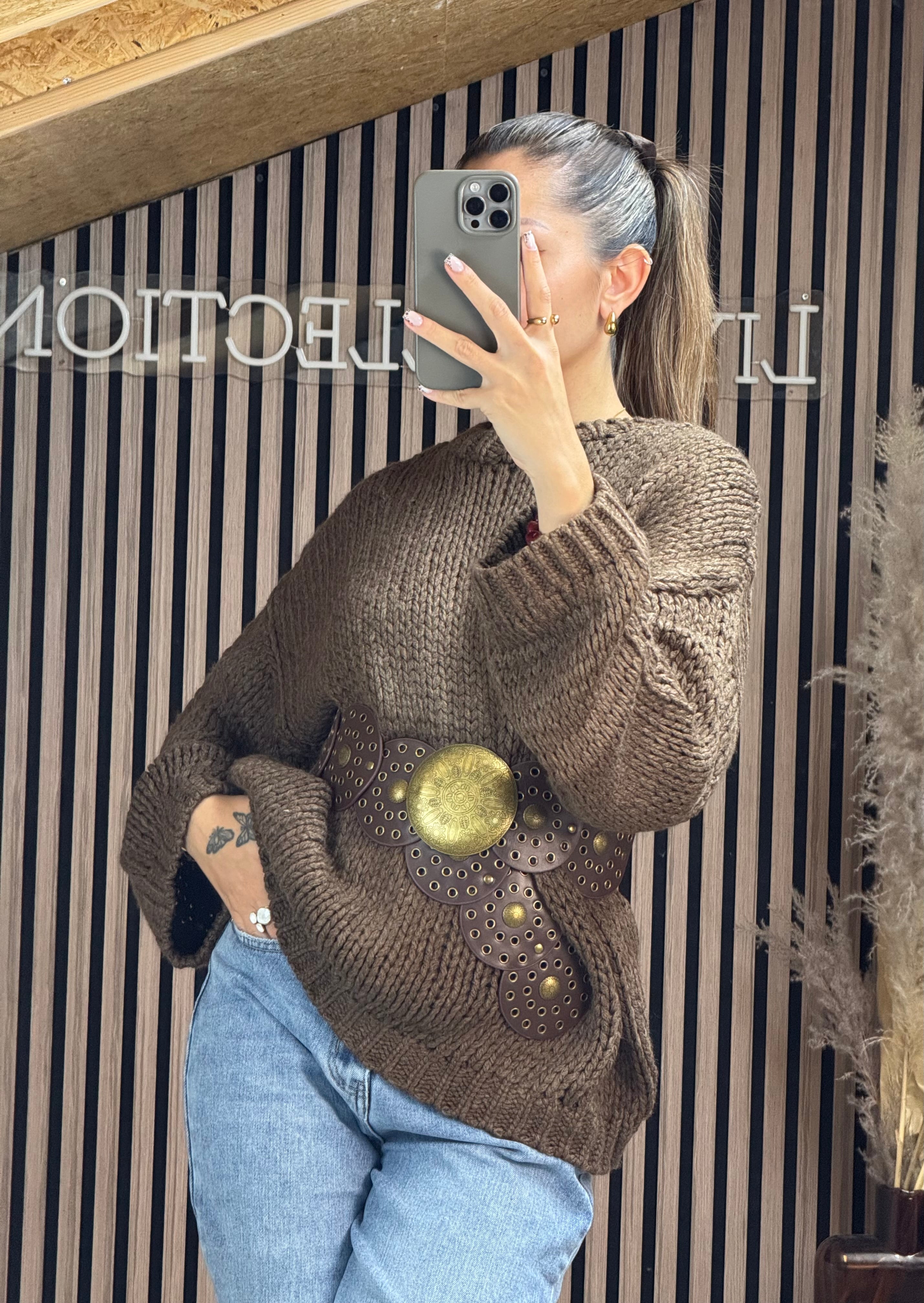 Pull Grosse Maille Marron