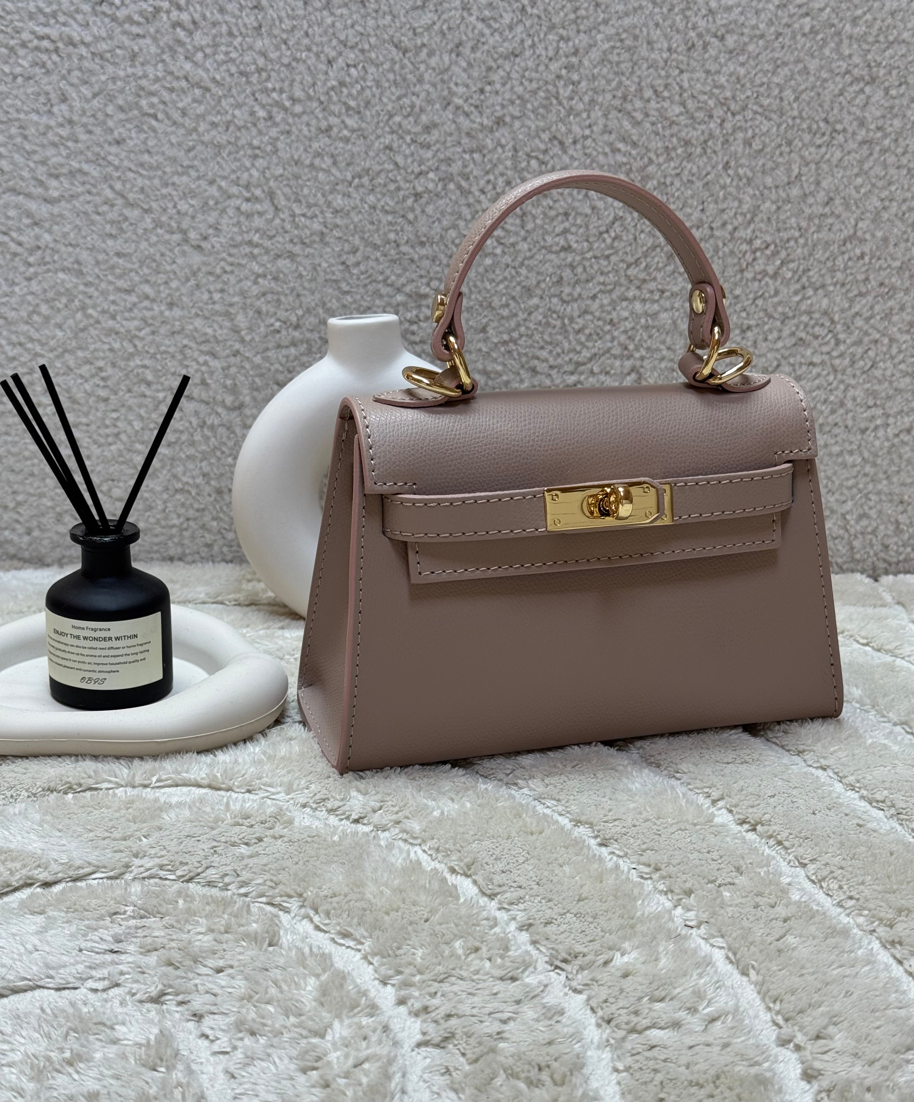 Sac inspi H Rose Poudré Grainé - 100% Cuir 🇮🇹