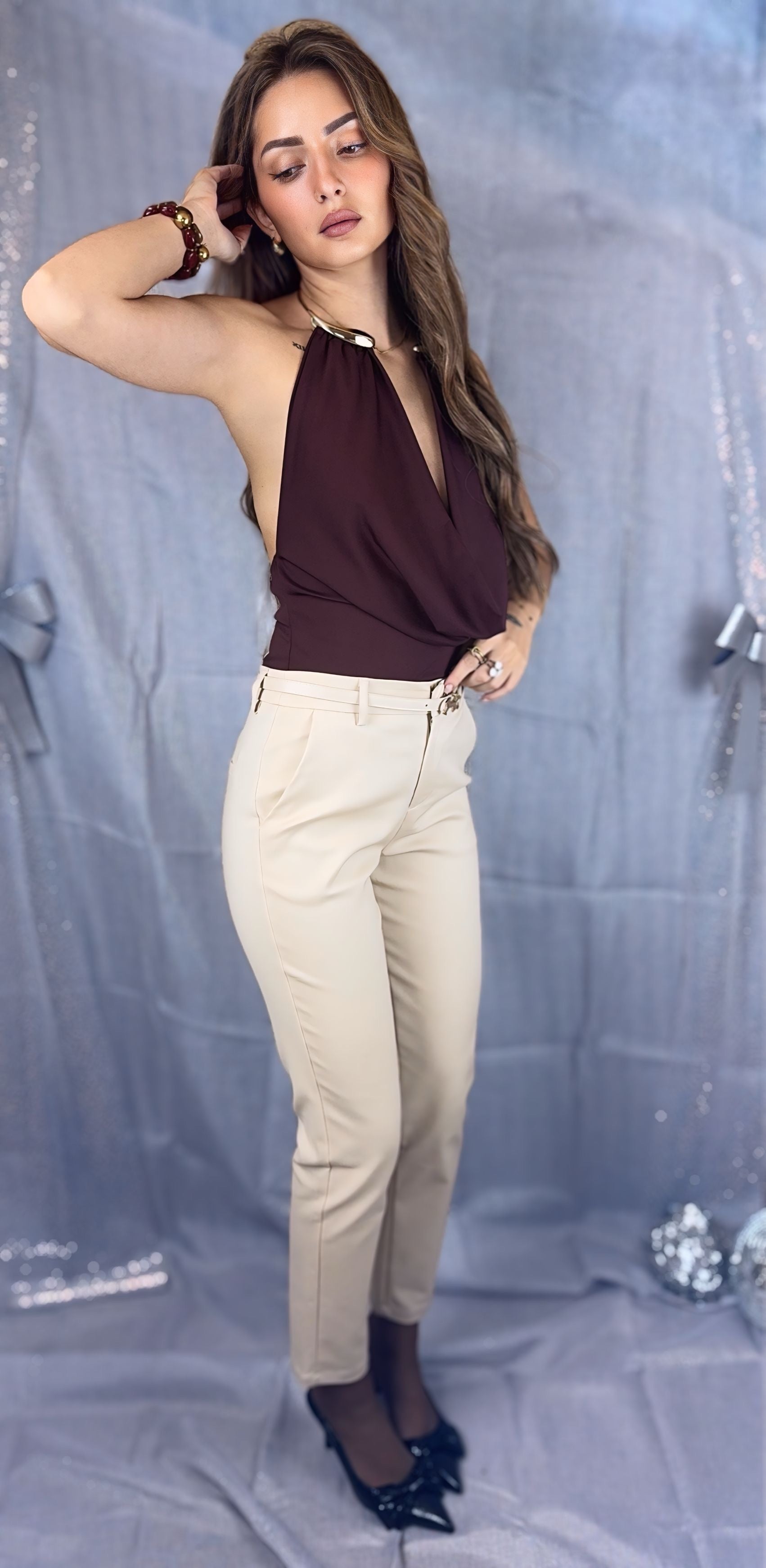 Pantalon cigarette beige