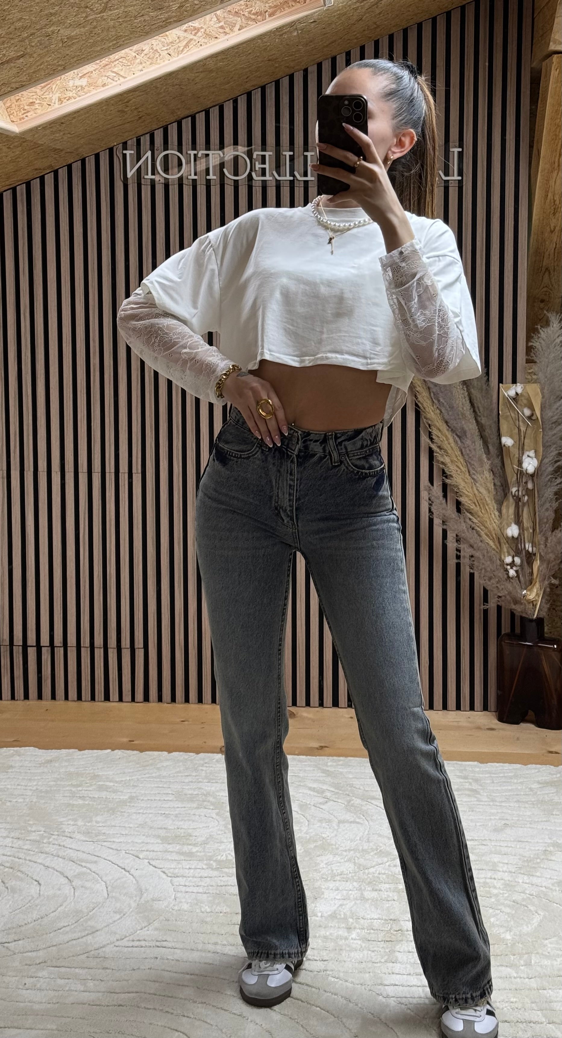 T-shirt Dentelle Court Blanc