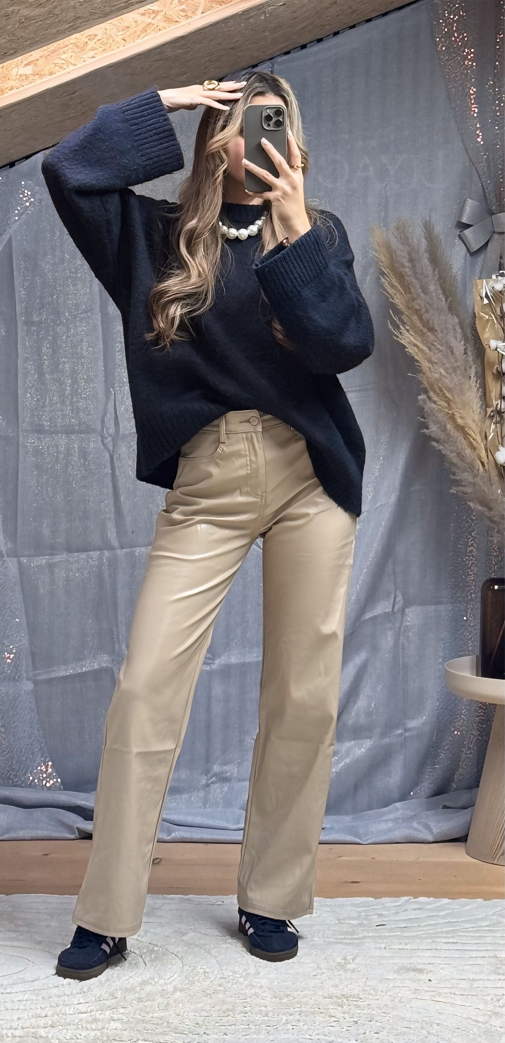 Pantalon Similicuir Beige