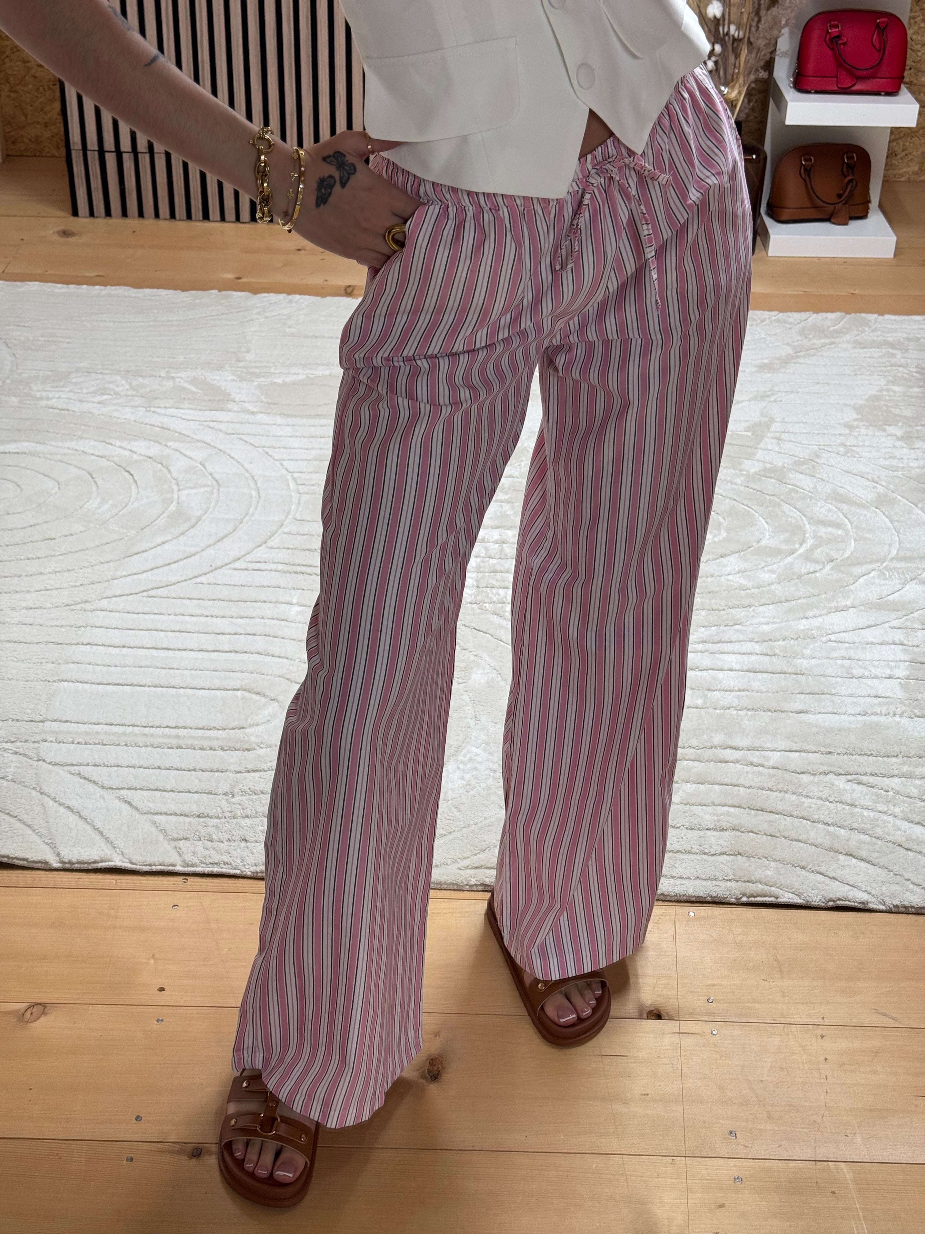 Pantalon Rayé Rose