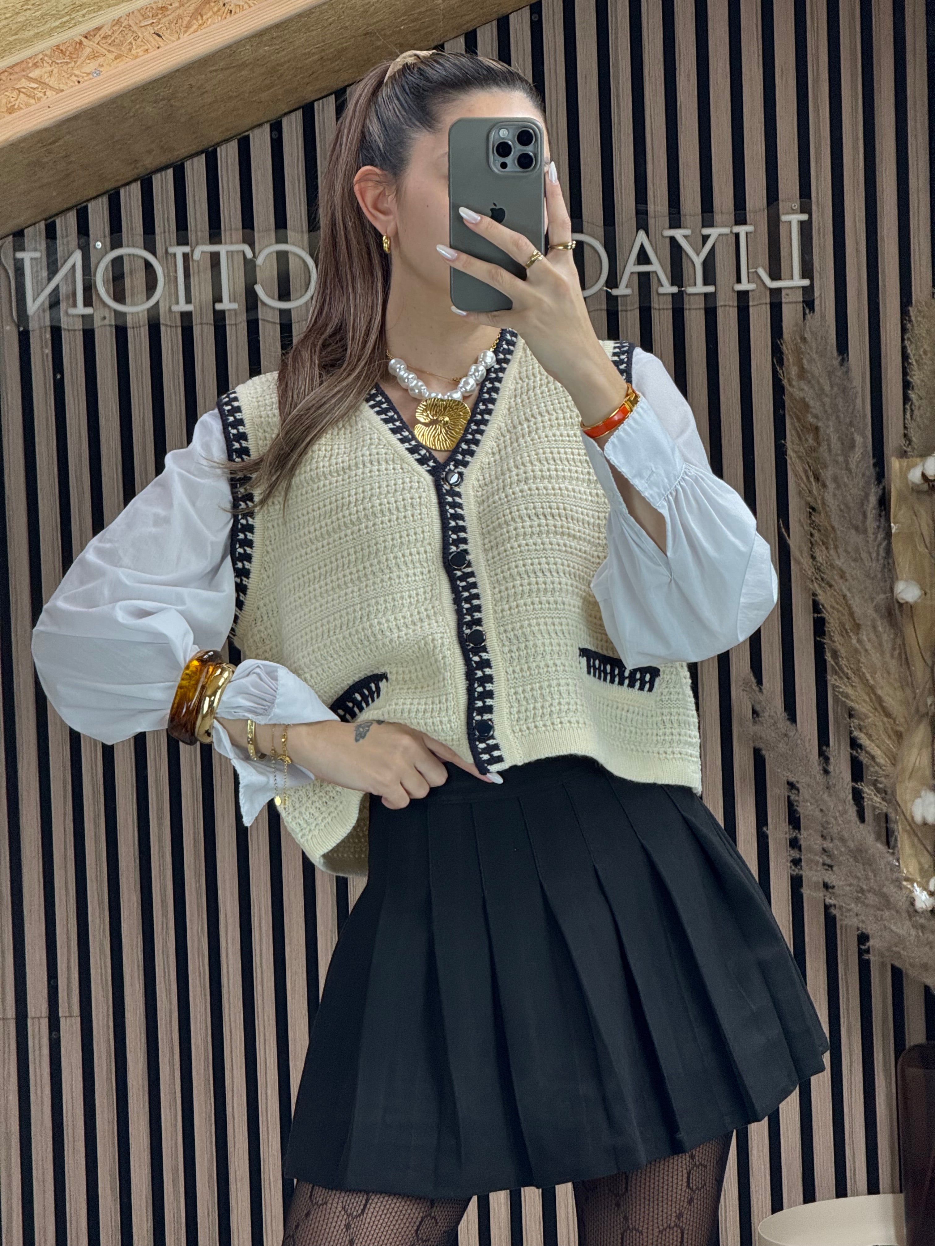 Cardigan sans manches écru