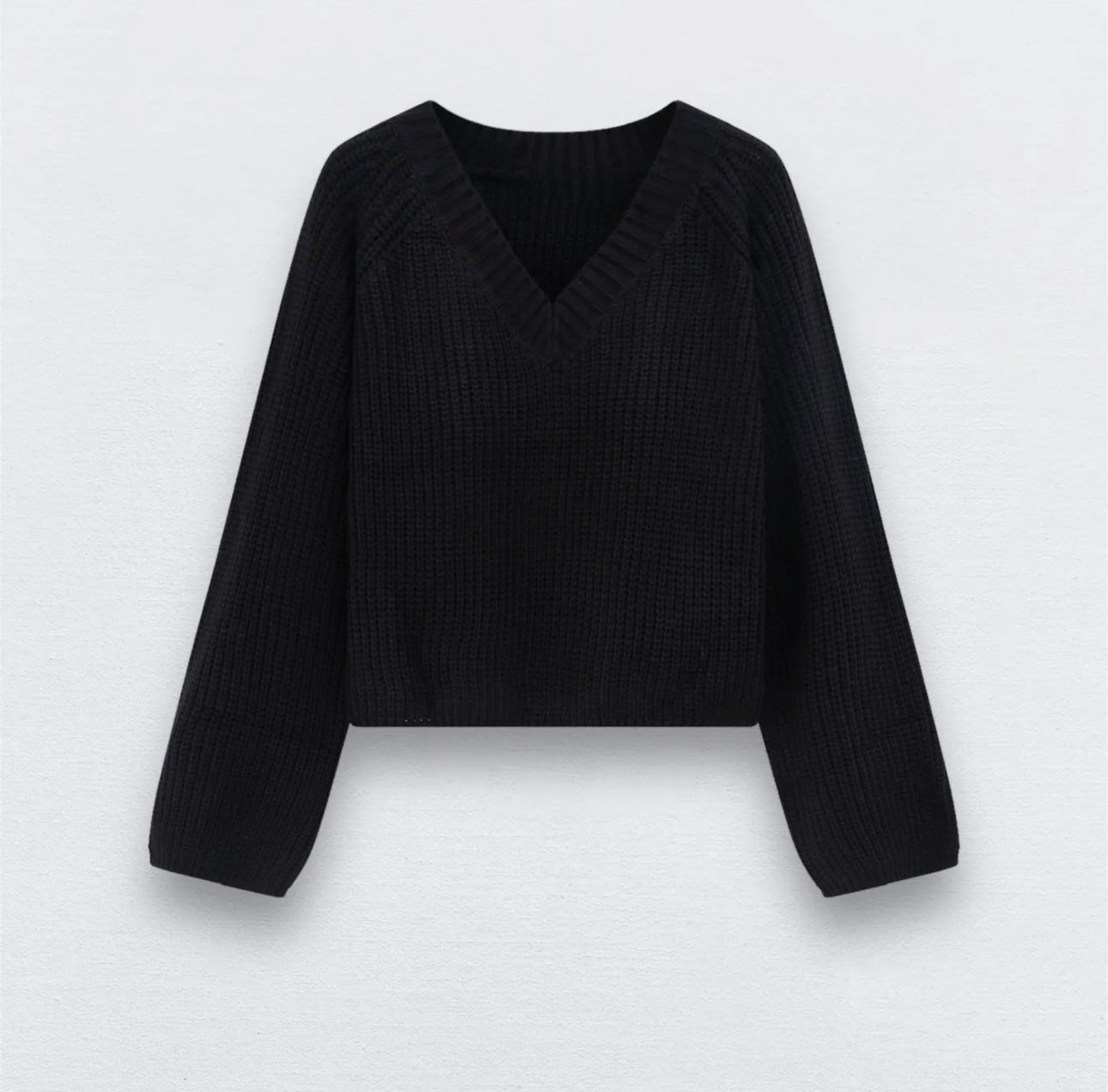 Pull col V grosse maille noir