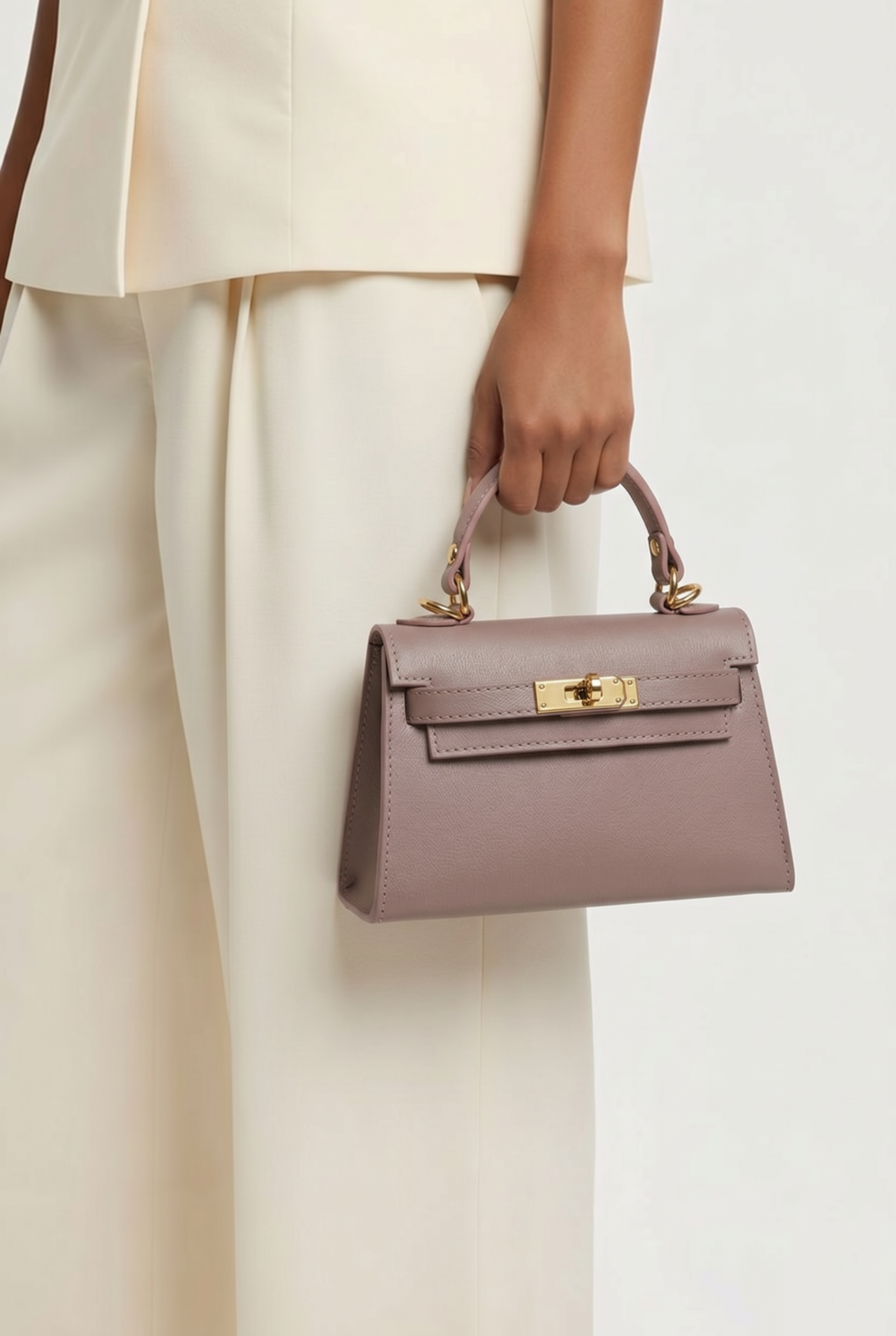 Sac inspi H Rose Poudré Grainé - 100% Cuir 🇮🇹