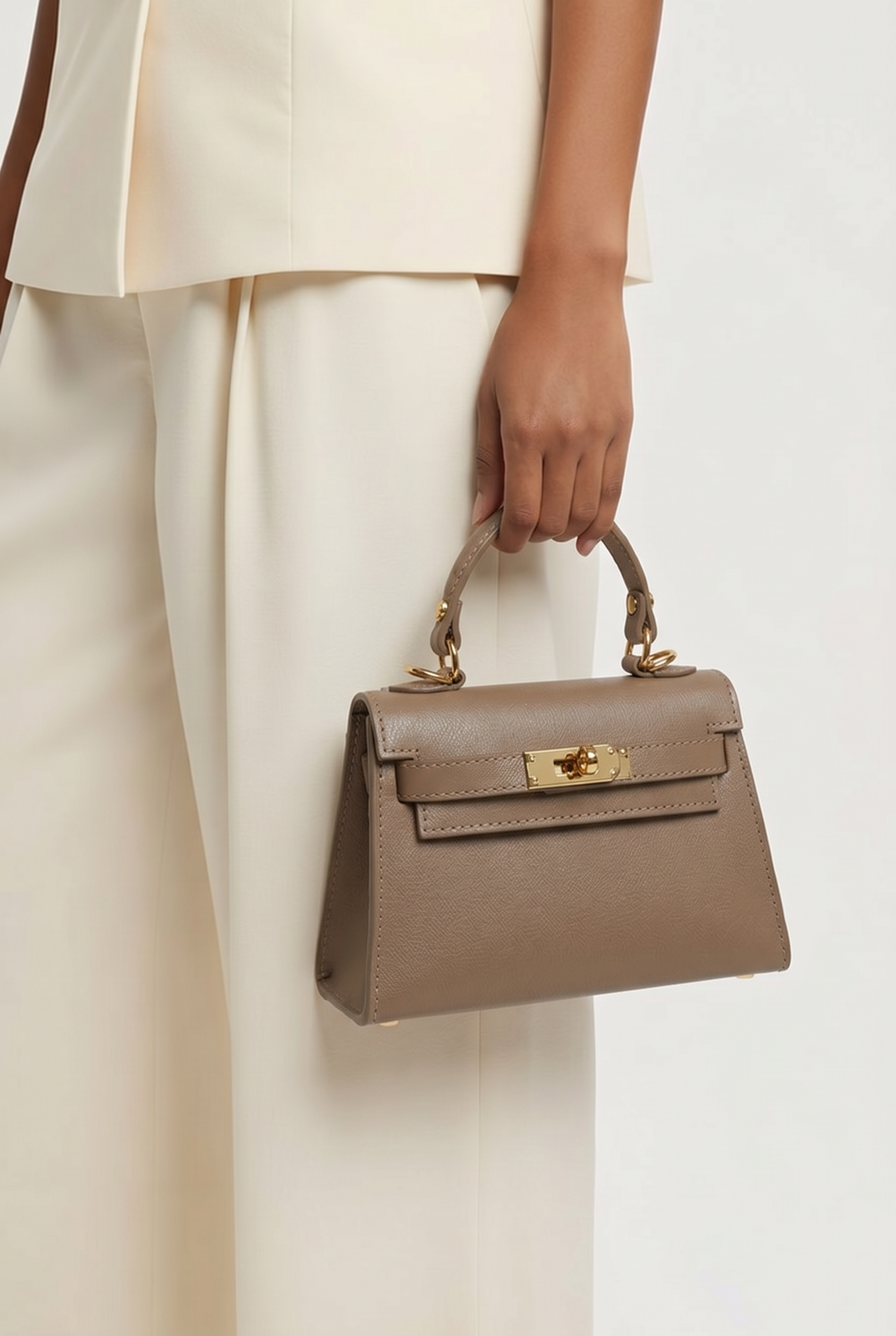 Sac inspi H Taupe Clair Grainé - 100% Cuir 🇮🇹