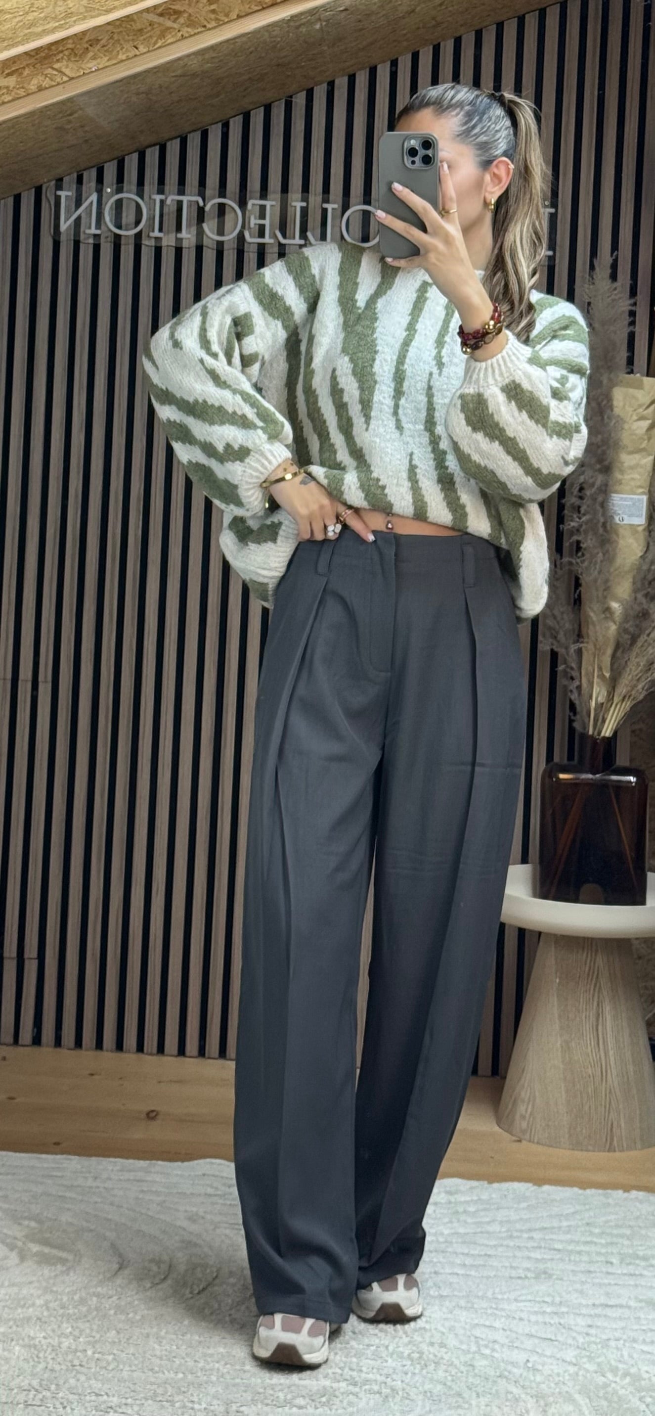 Pull Maelya Kaki/Écru