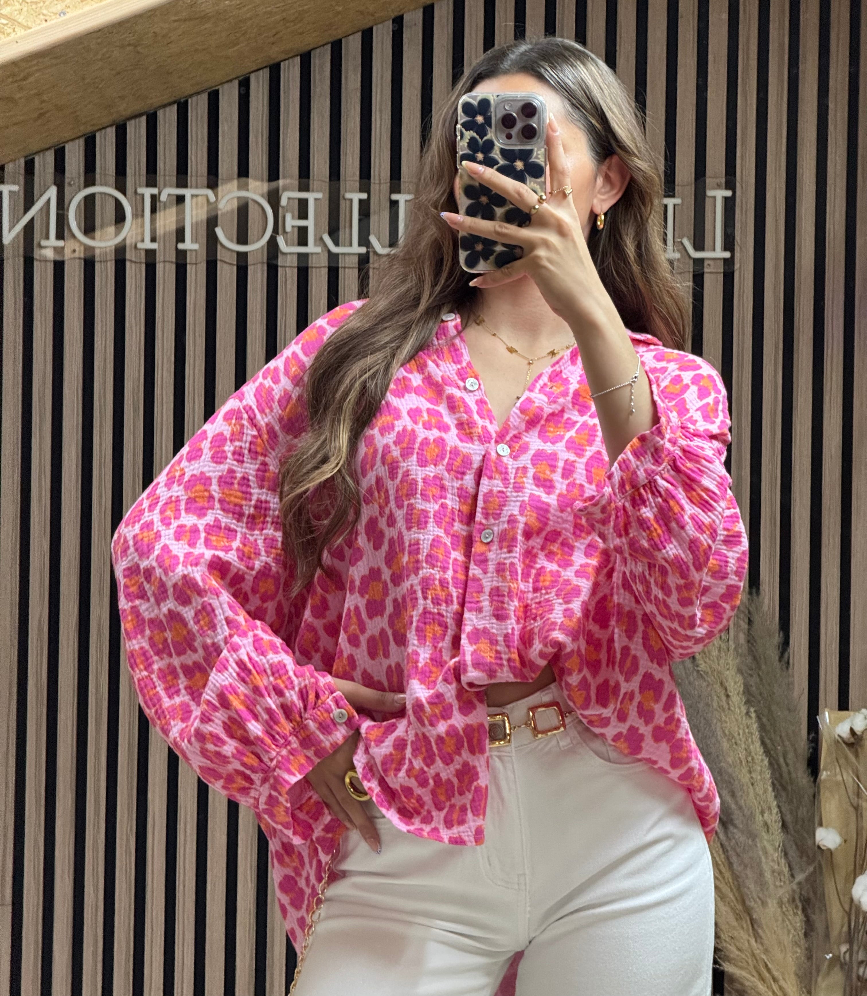 Chemise Sandra Leopard Fushia/Orange