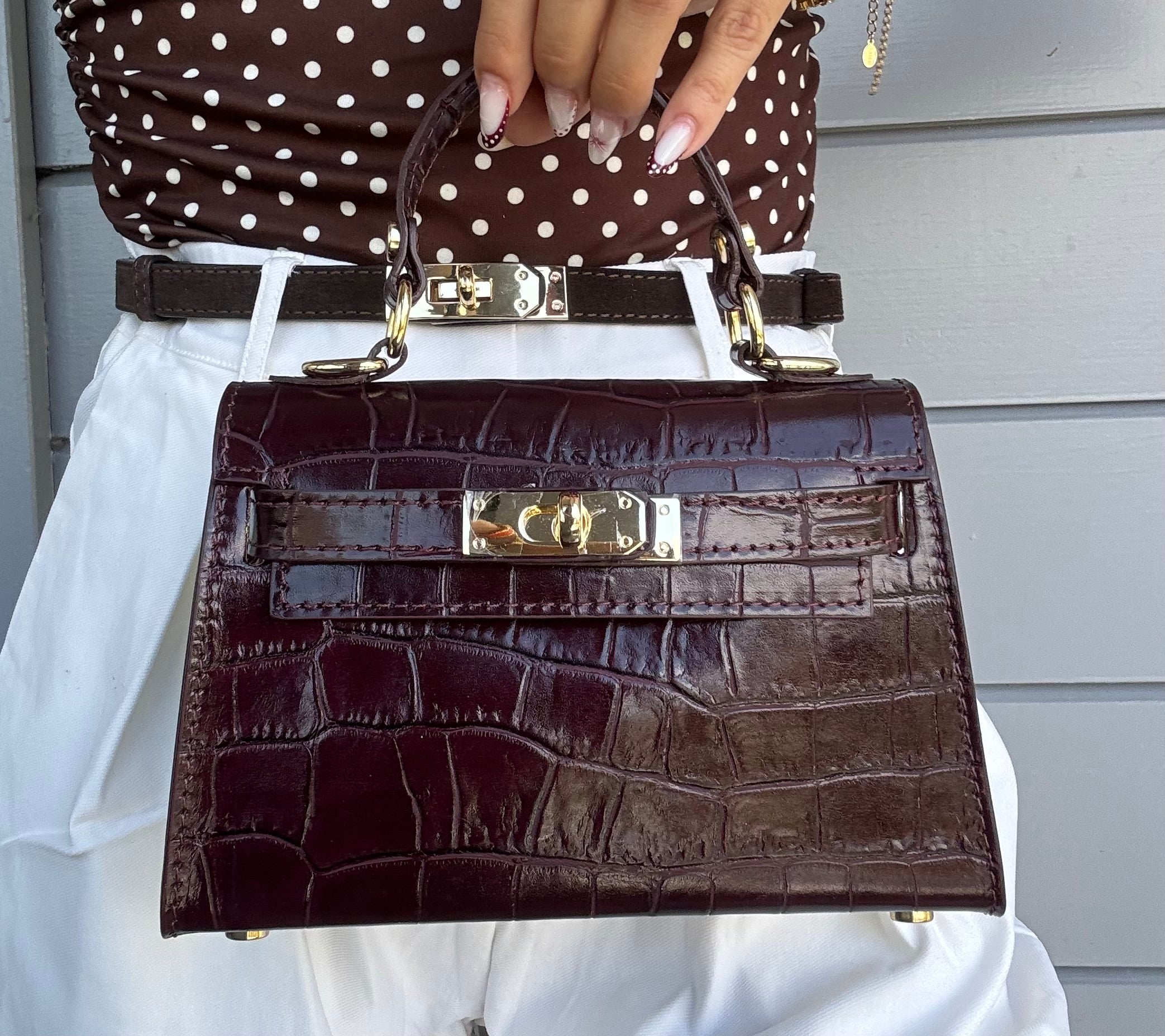 Sac inspi H Prune Croco Édition Limitée   - 100% cuir 🇮🇹