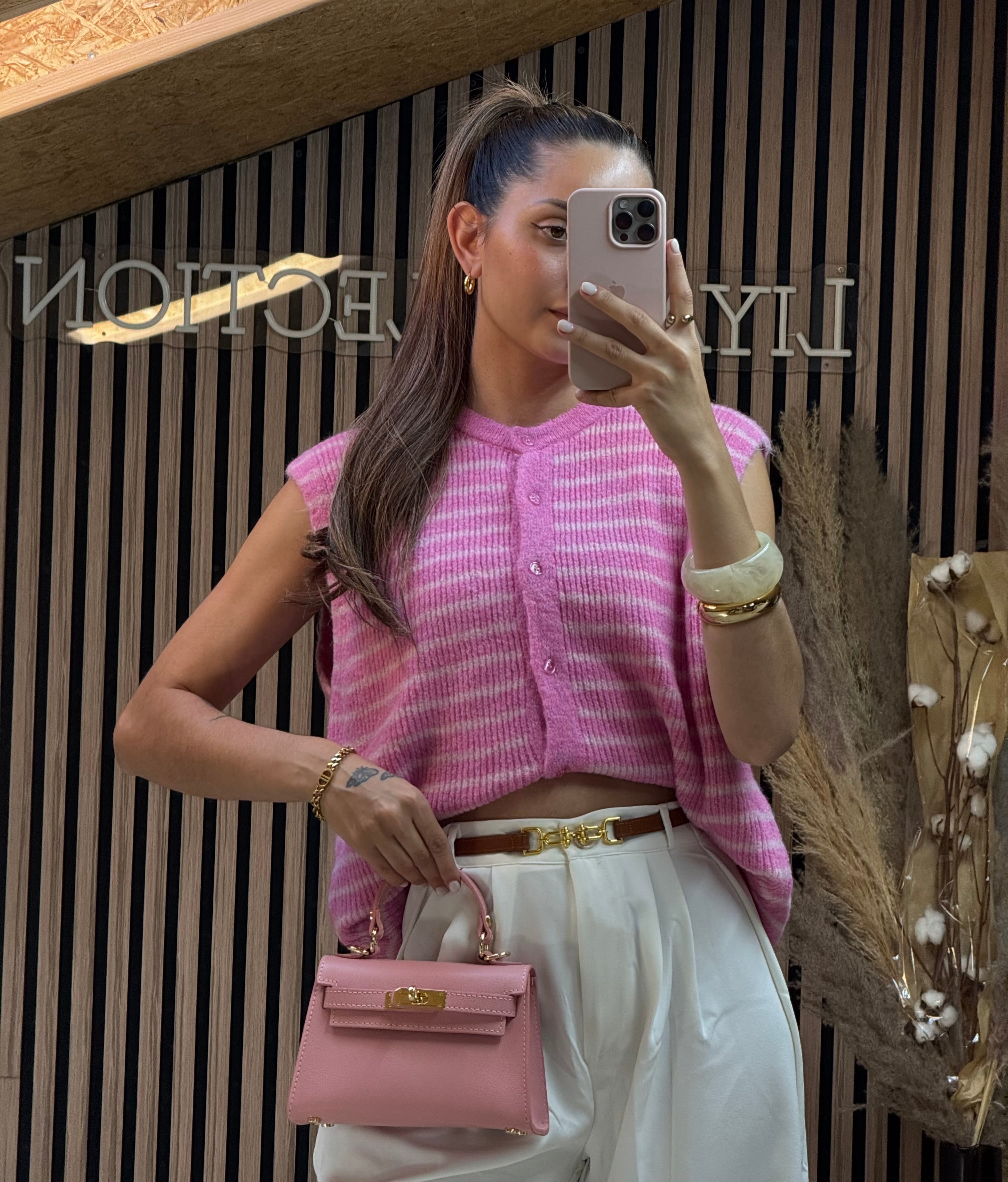 Gilet Rayé Rose