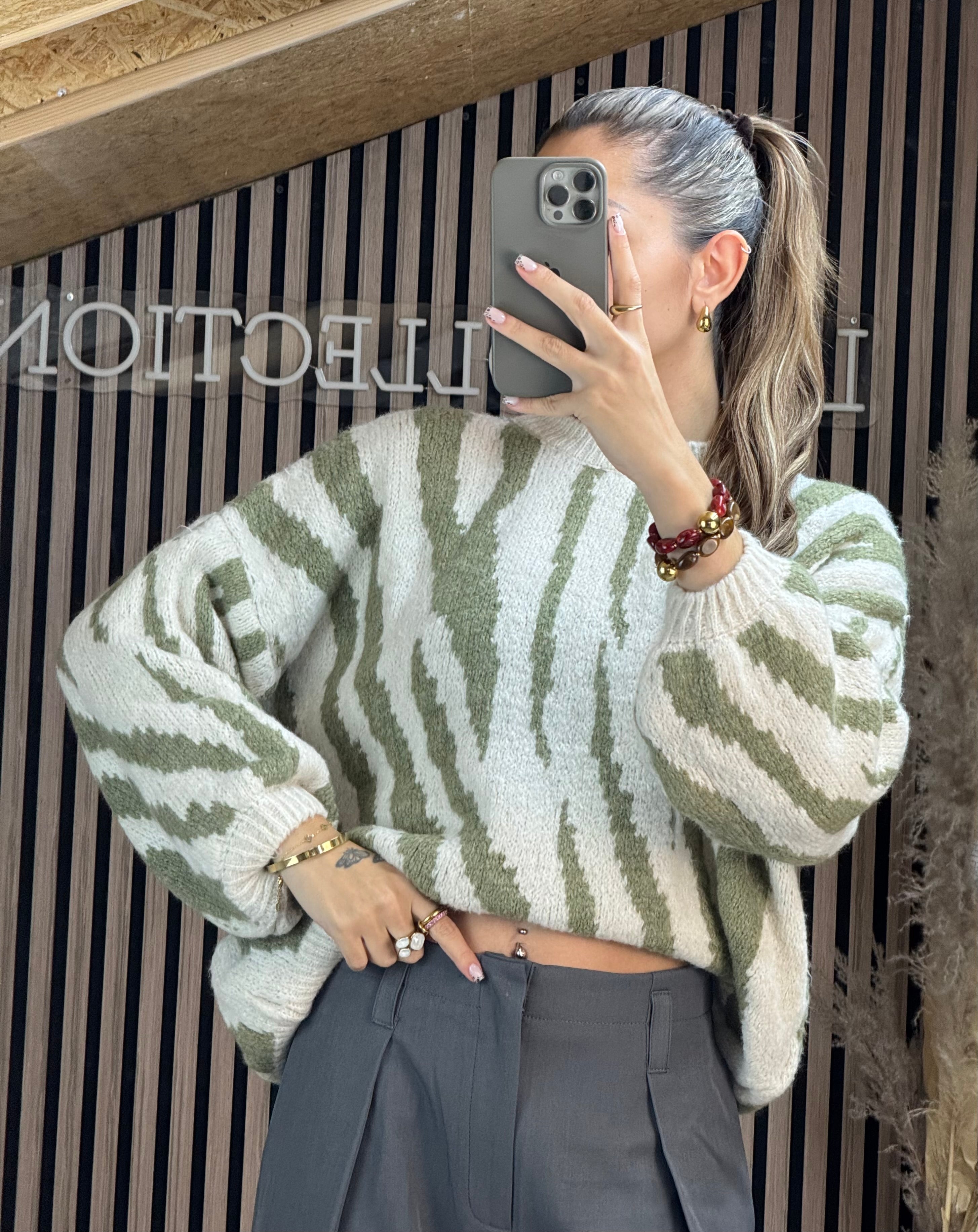 Pull Maelya Kaki/Écru