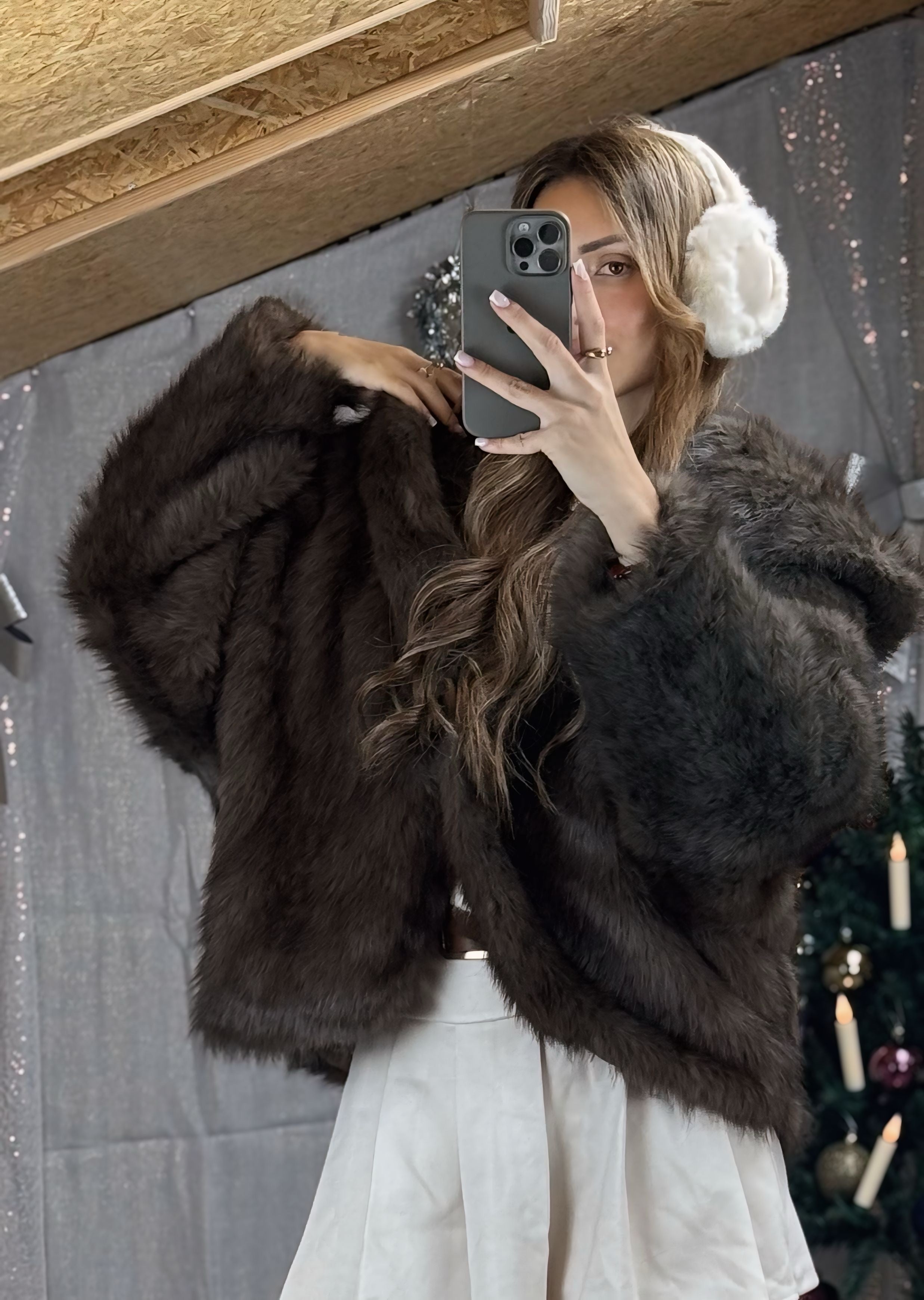 Fourrure à capuche Marron