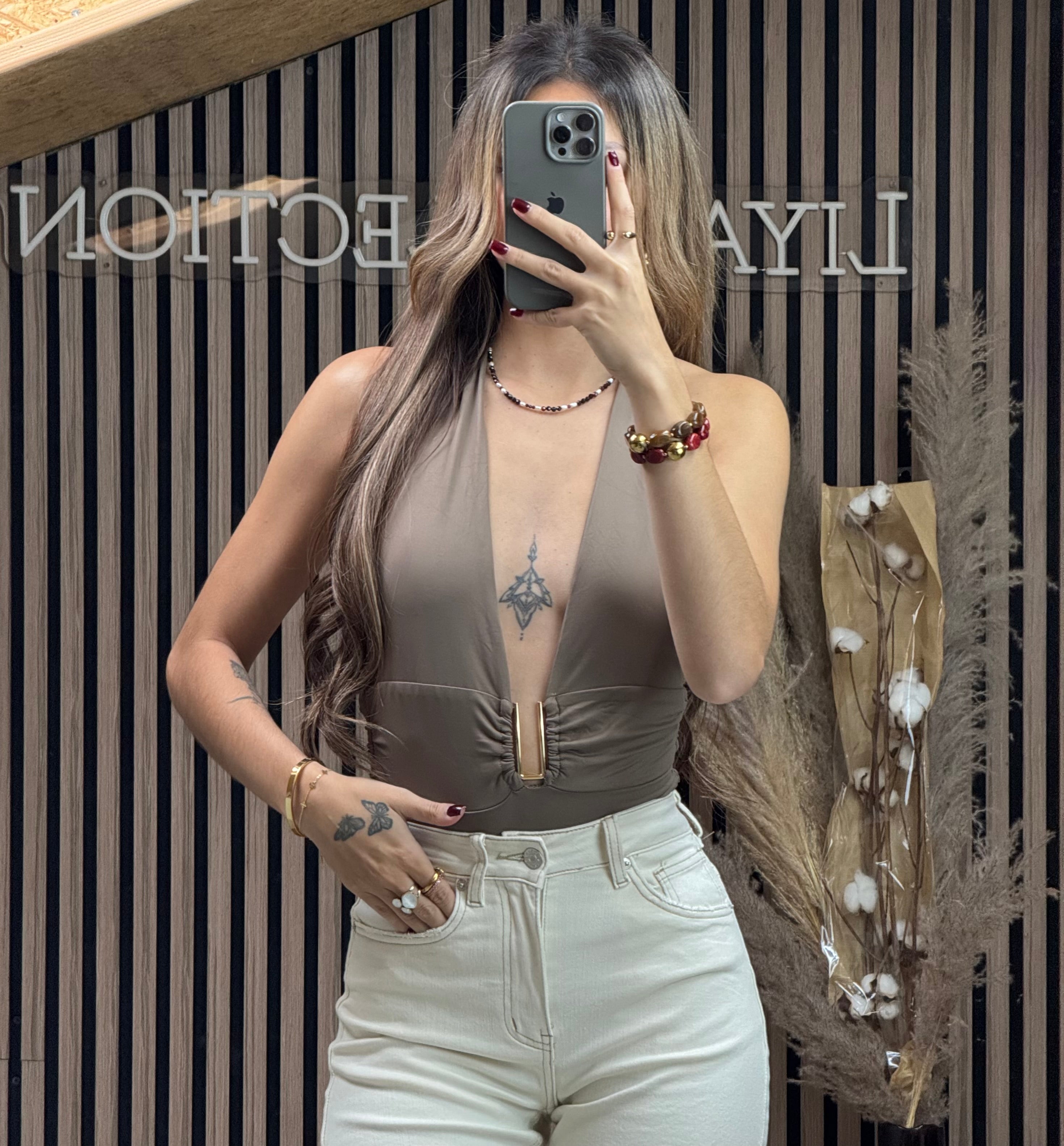 Top Détail Doré Taupe