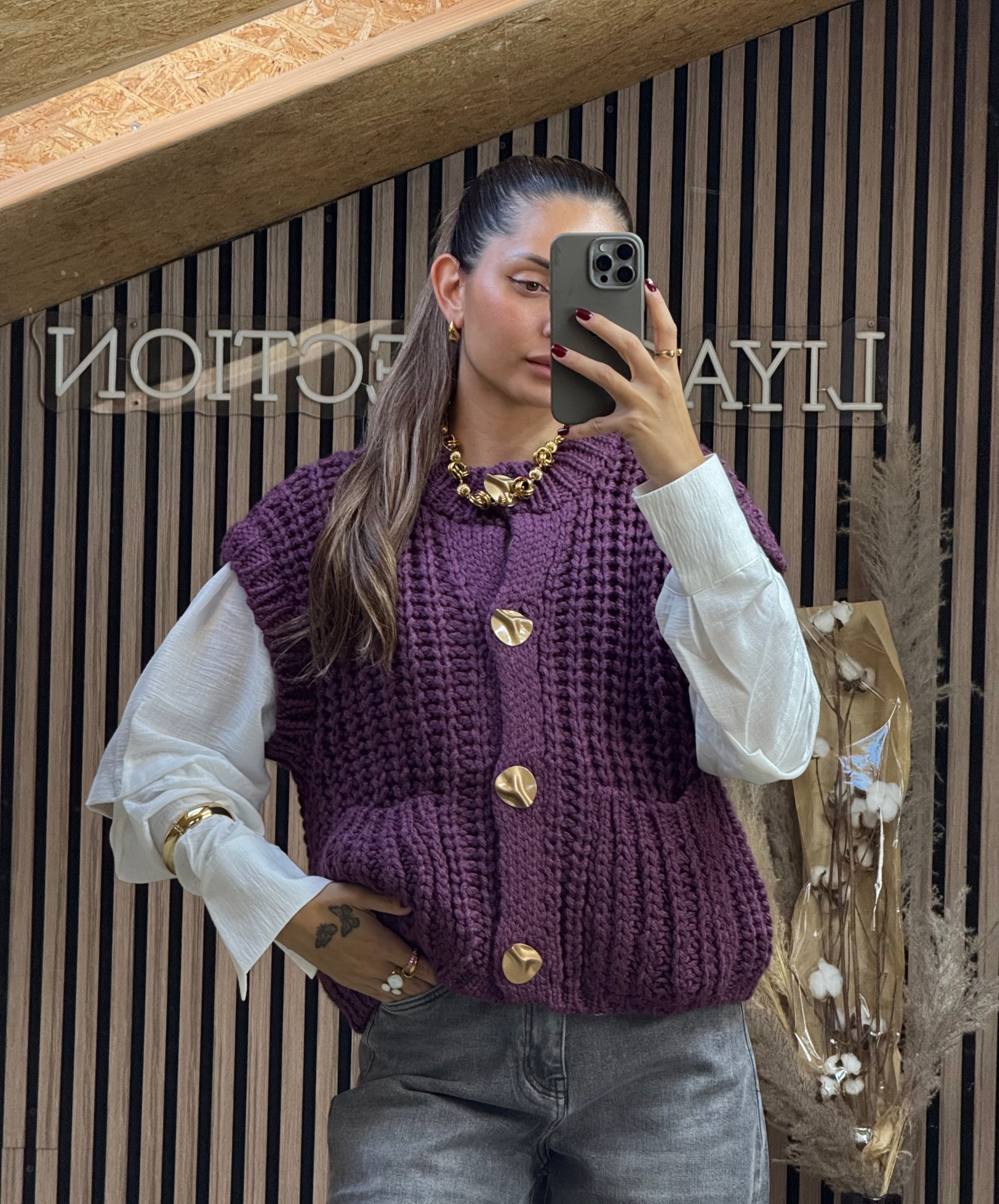 Gilet en maille Vânia Prune