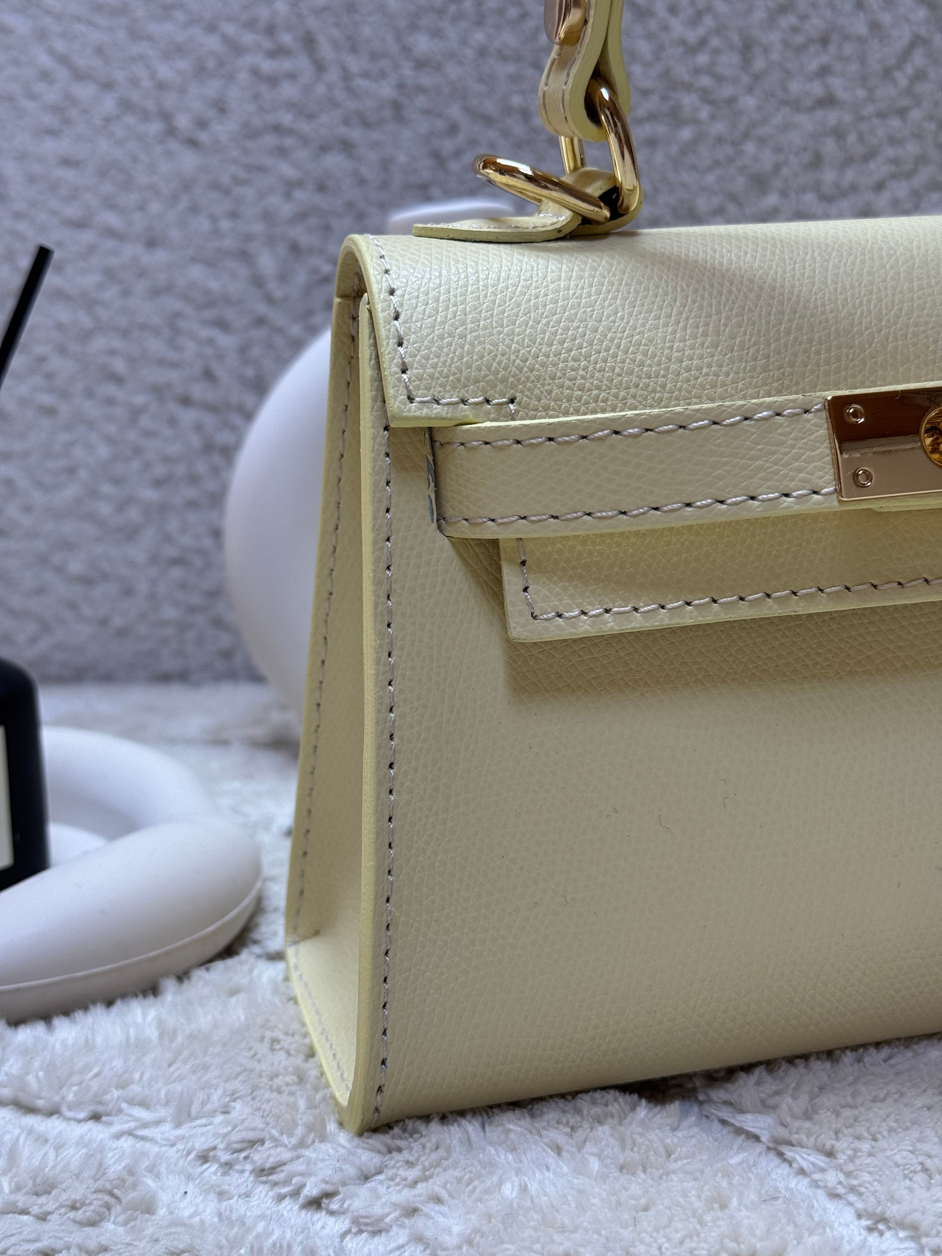 Sac inspi H Jaune Pastel Grainé - 100% Cuir 🇮🇹