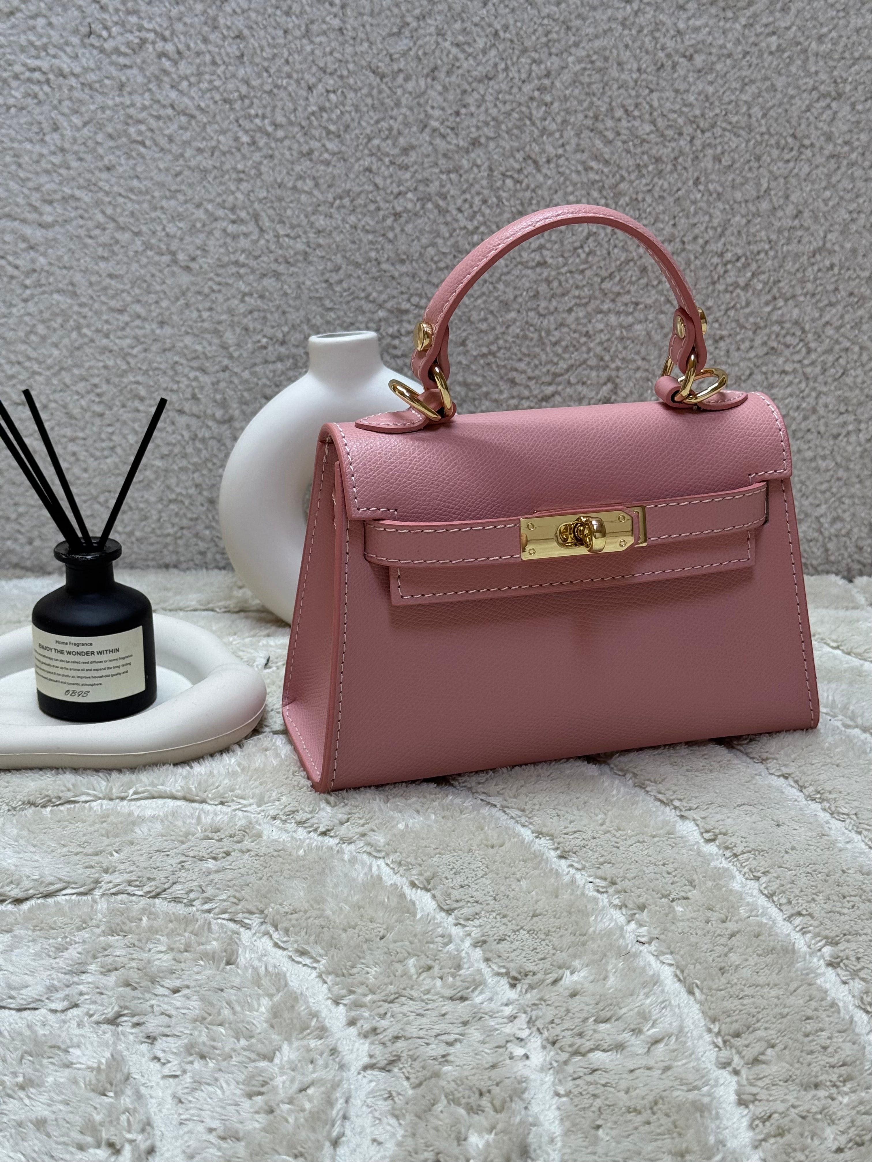 Sac inspi H Rose bébé Grainé - 100% Cuir 🇮🇹
