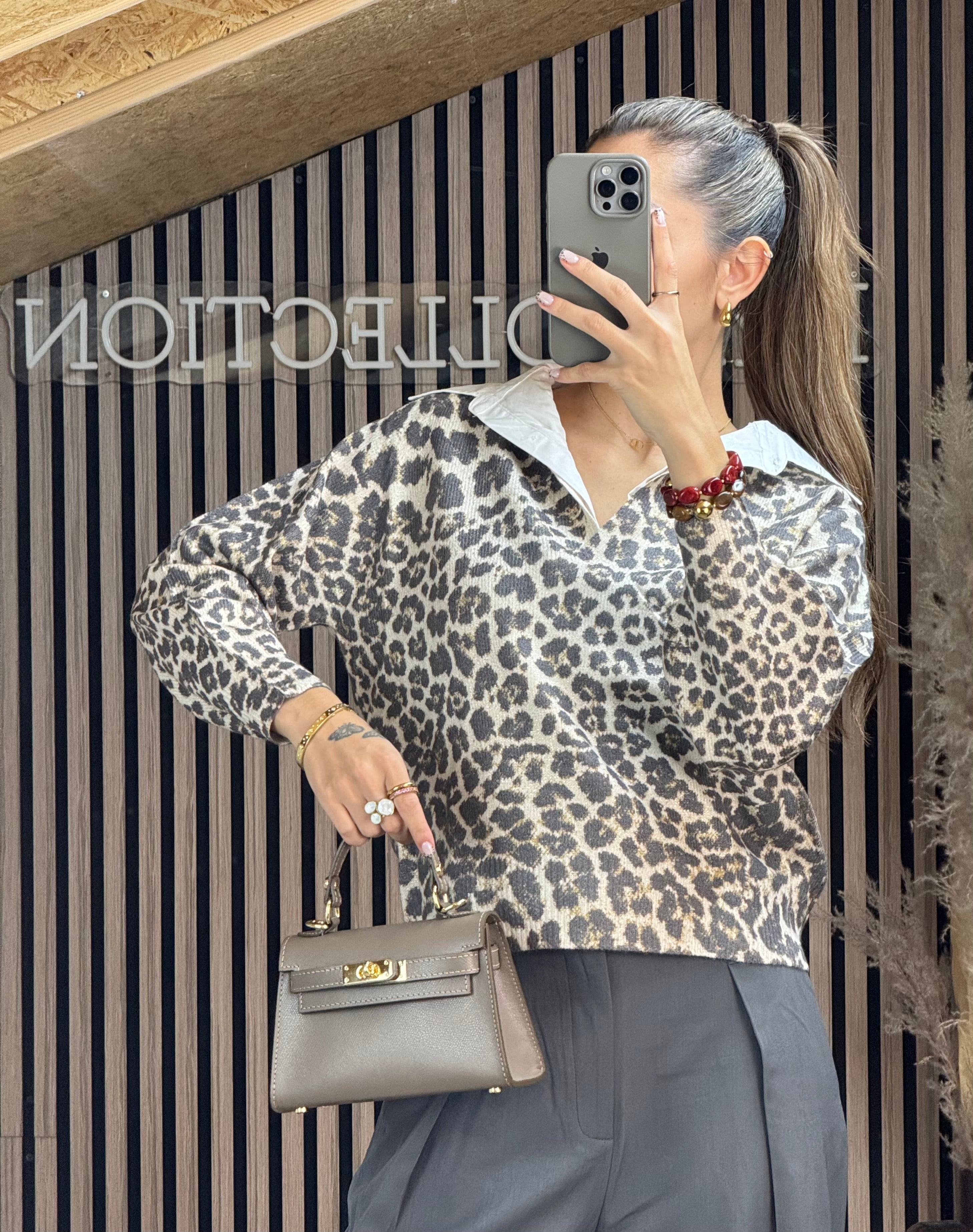 Pull Léopard col Chemise