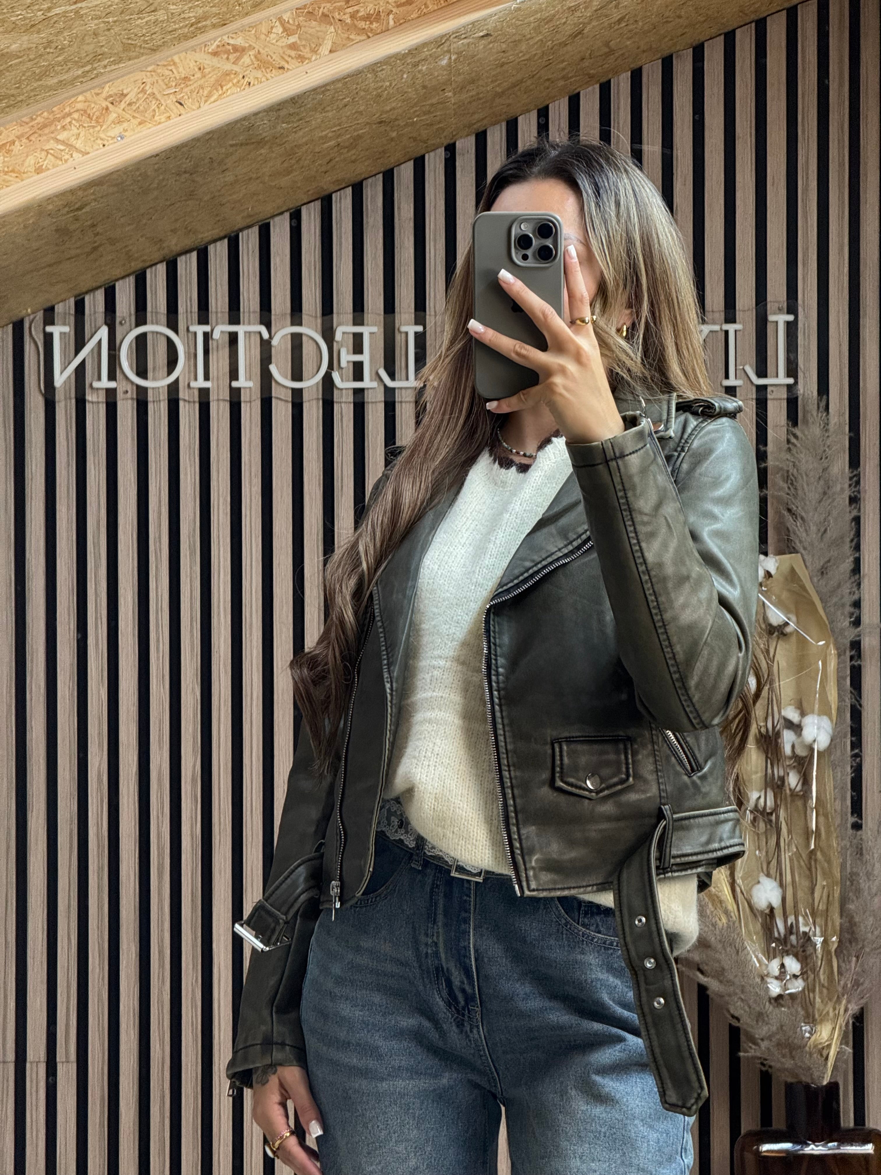 Veste Similicuir Kaki