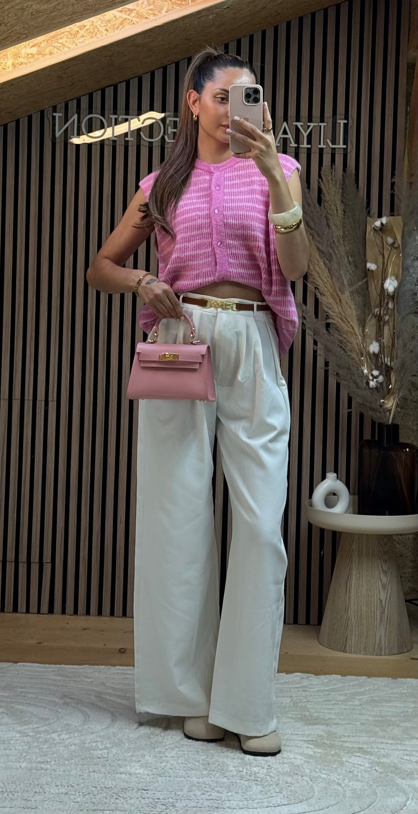 Gilet Rayé Rose