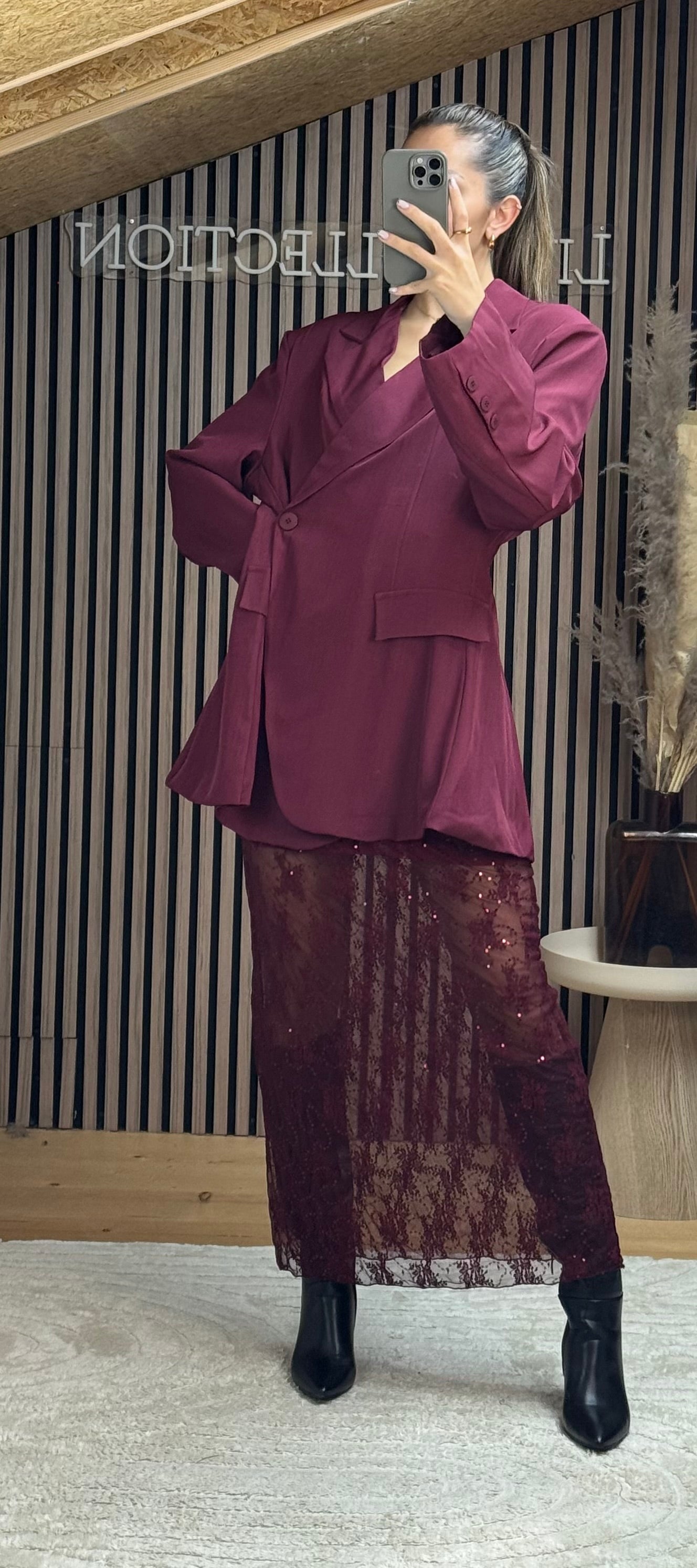 Jupe longue sequin bordeaux