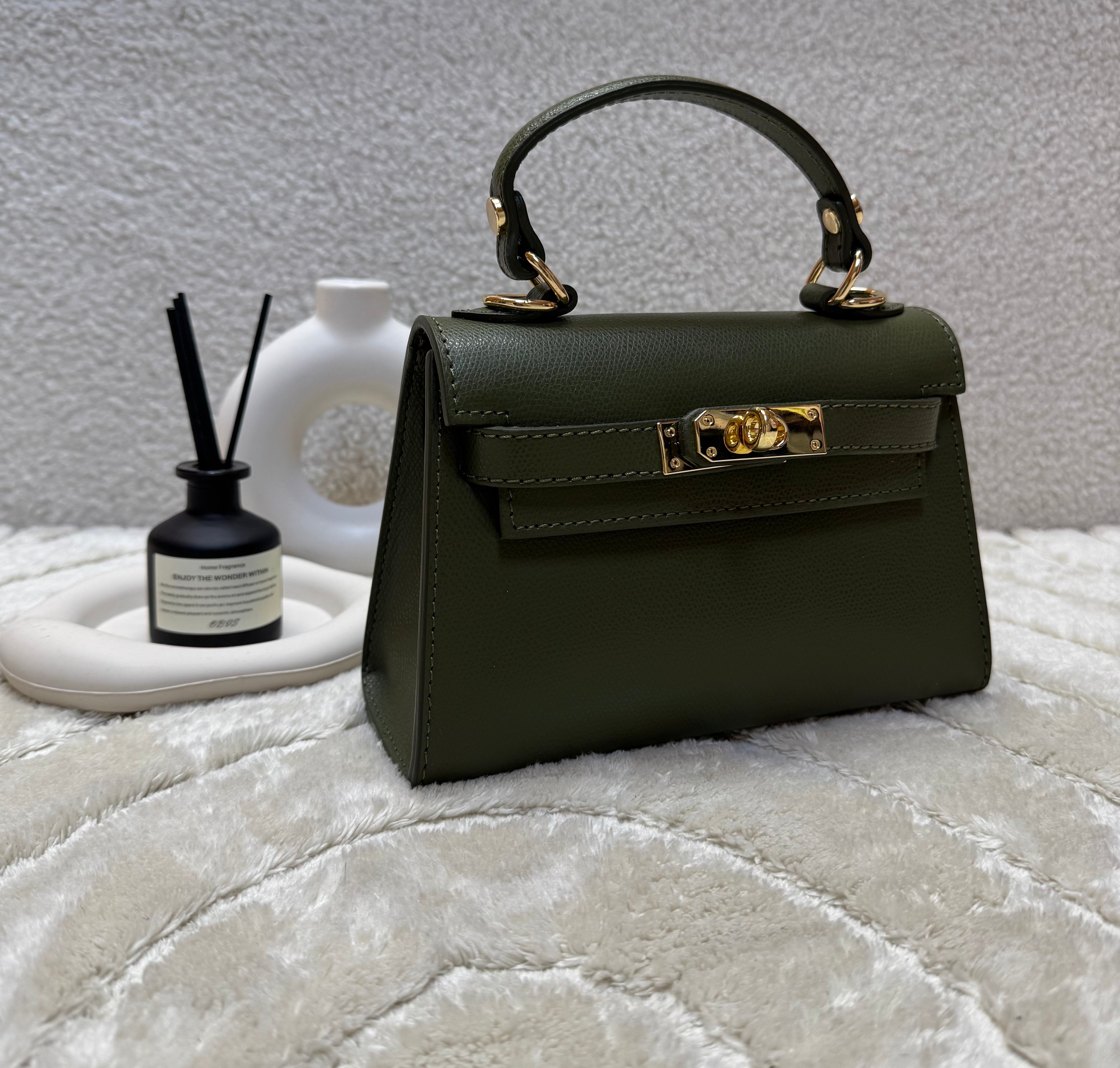 Sac inspi H Kaki Foncé - 100% cuir 🇮🇹