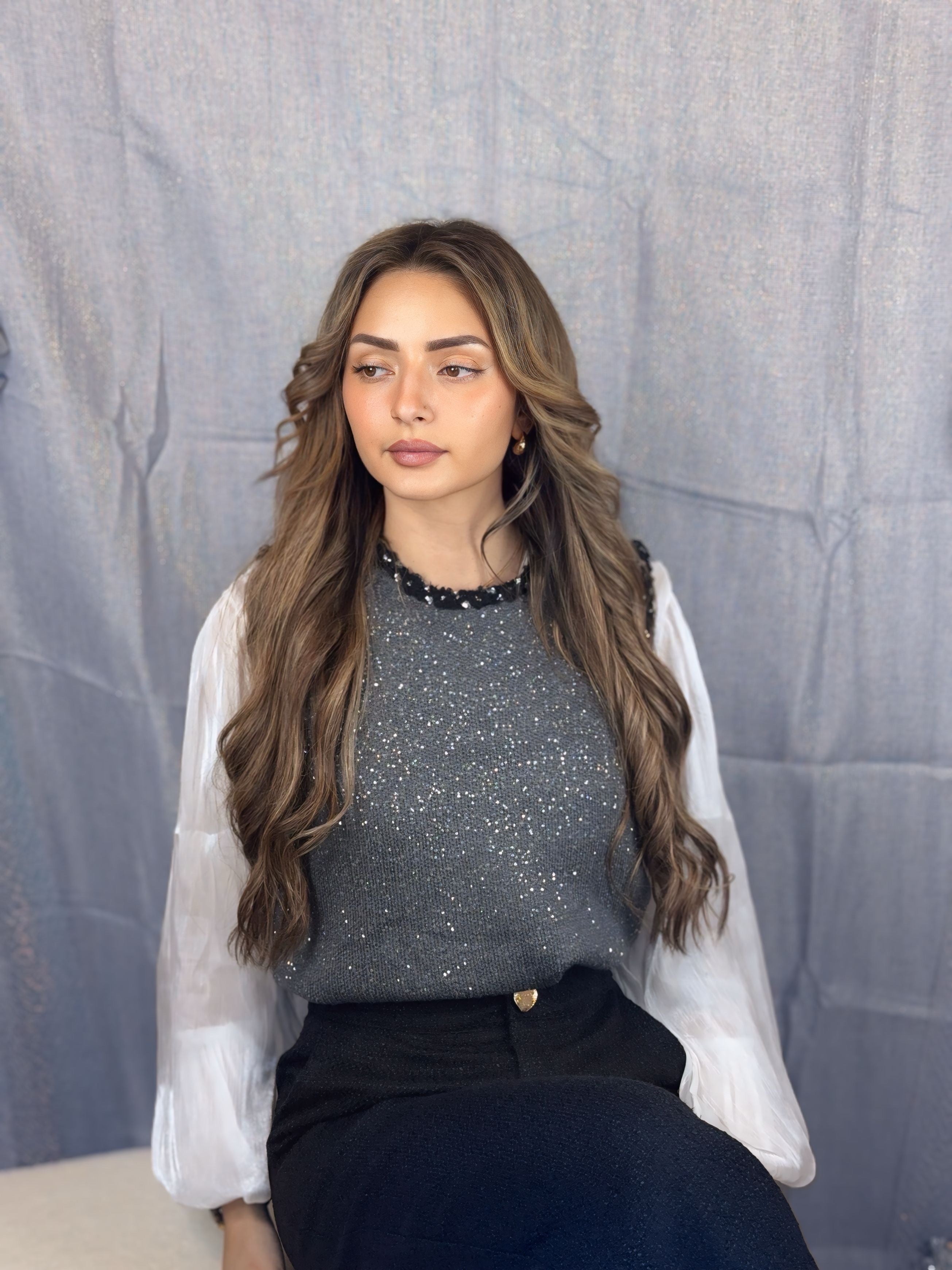 Pull sans manches pailleté gris