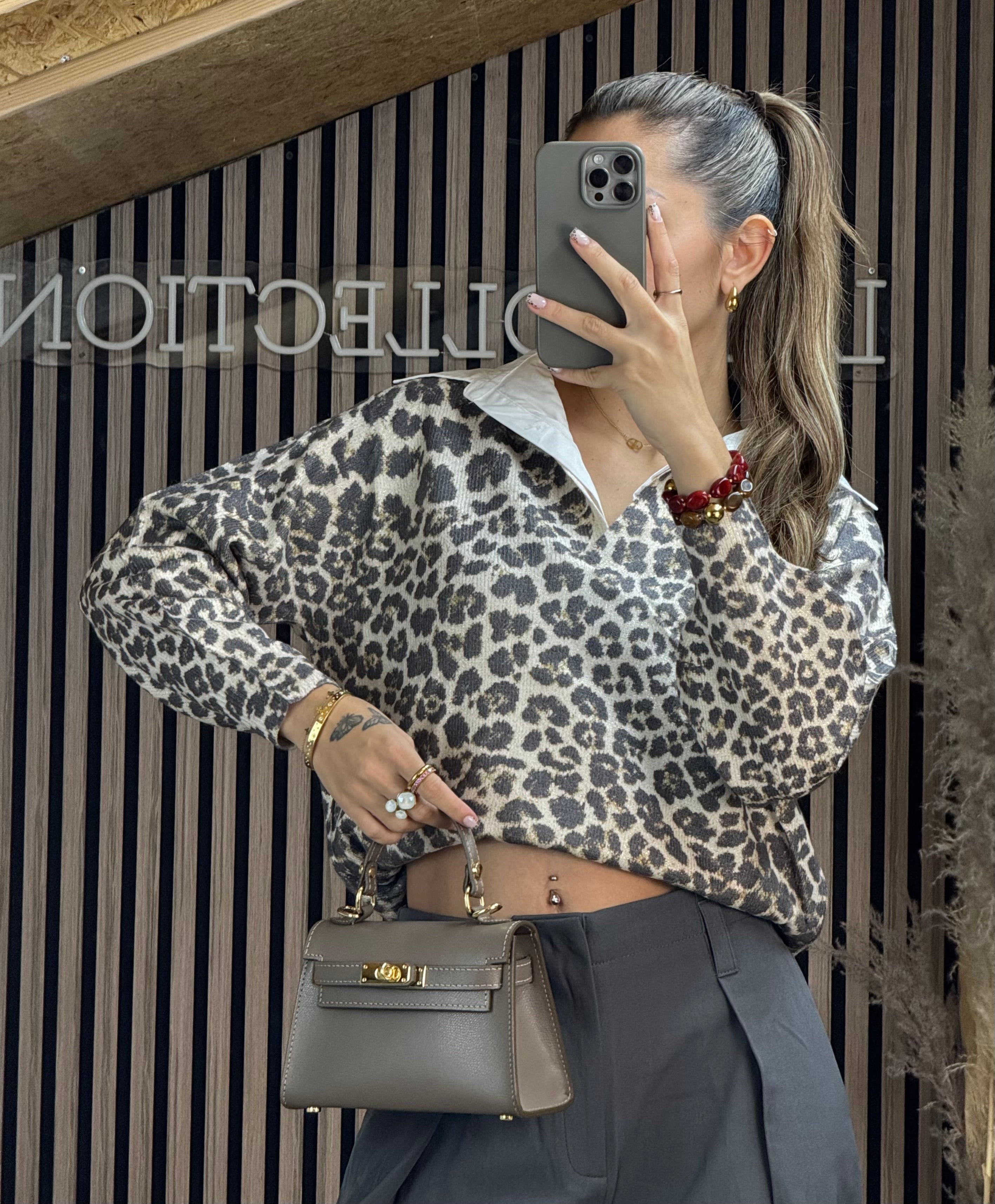 Pull Léopard col Chemise