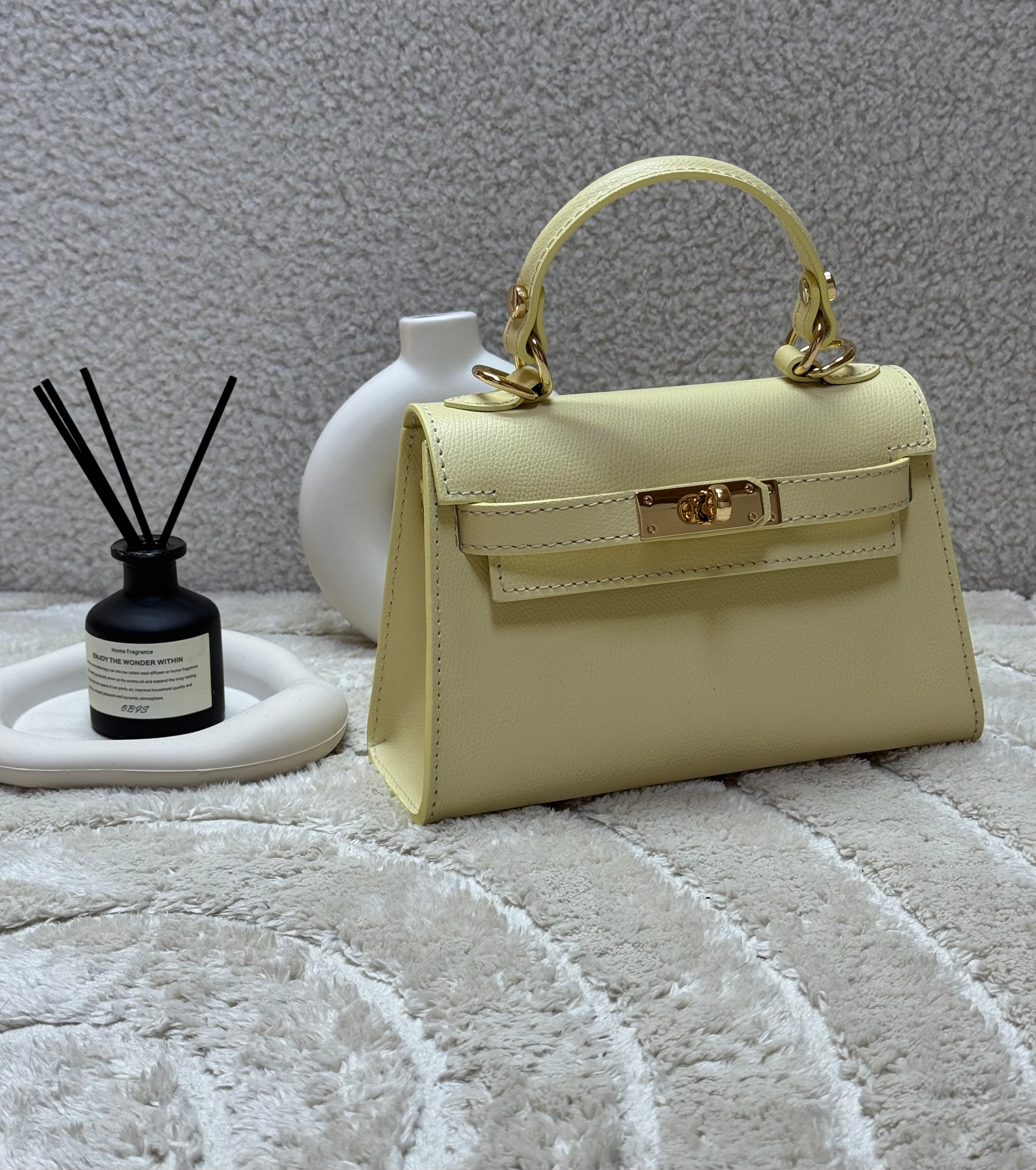 Sac inspi H Jaune Pastel Grainé - 100% Cuir 🇮🇹