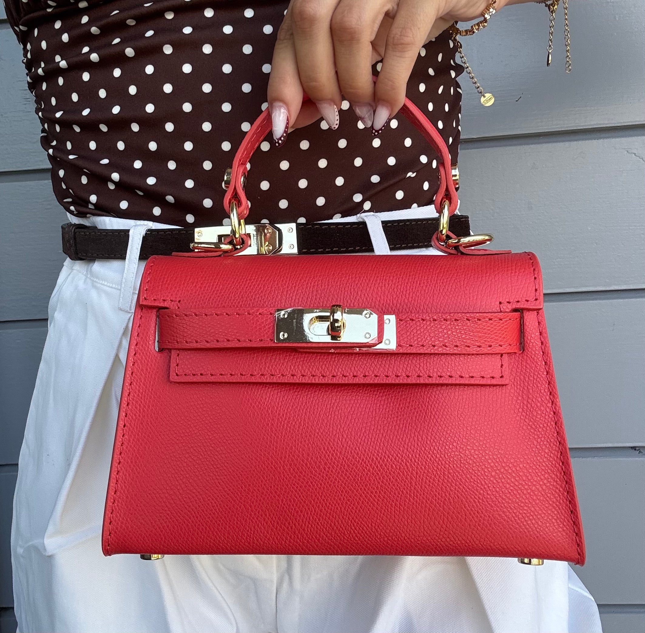 Sac inspi H Rouge Cherry  - 100% cuir 🇮🇹